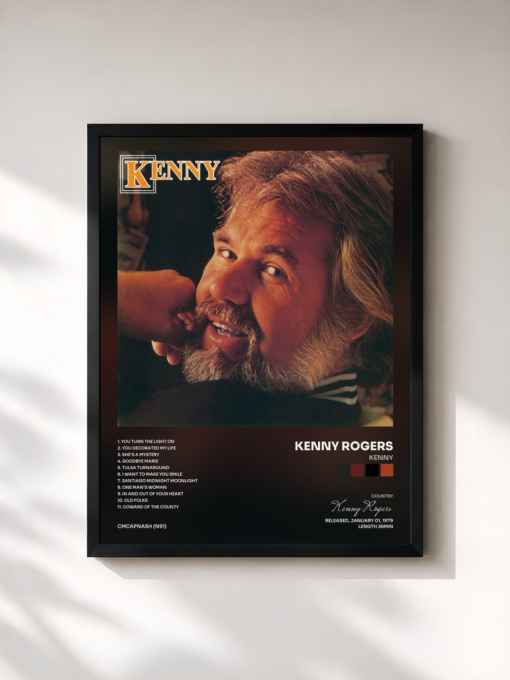 #noir Tableau de l'album Kenny de Kenny Rogers, cadre noir, imprimé et encadré en France