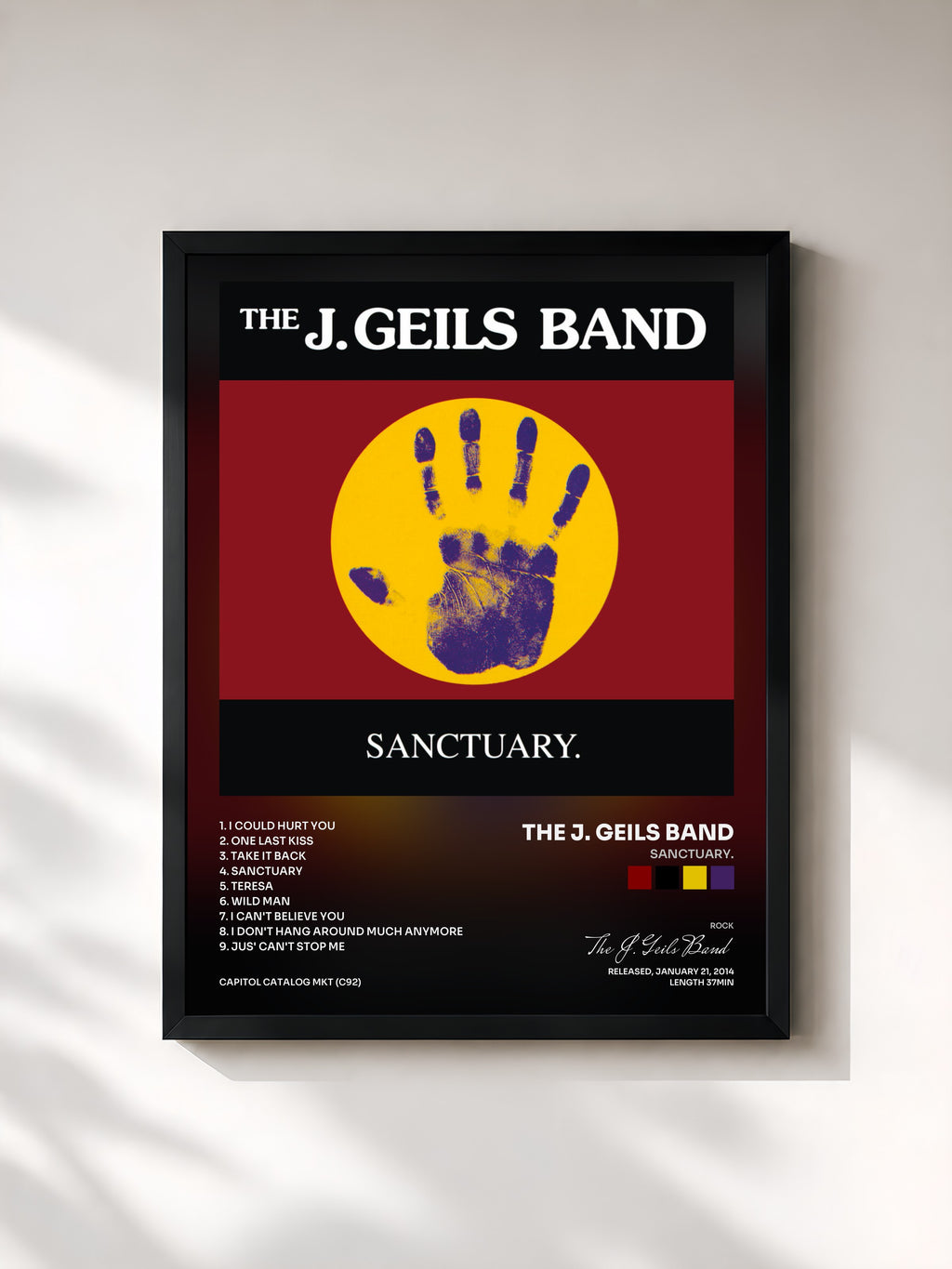 #noir Tableau de l'album Sanctuary. de The J. Geils Band, cadre noir, imprimé et encadré en France