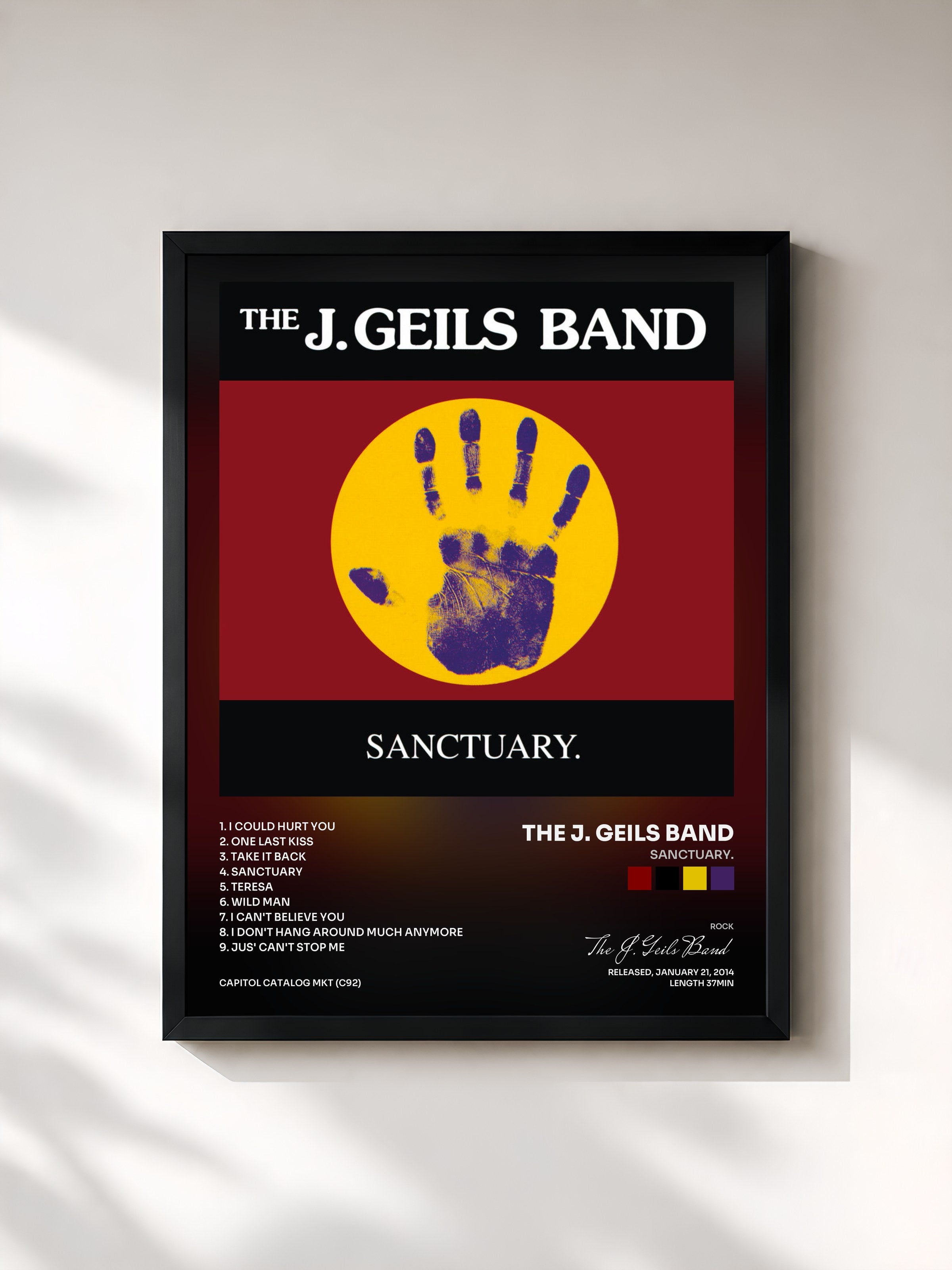 #noir Tableau de l'album Sanctuary. de The J. Geils Band, cadre noir, imprimé et encadré en France