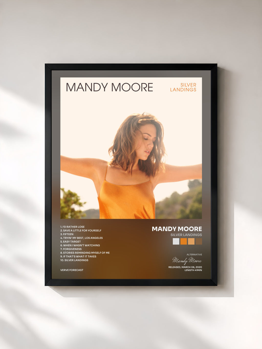 #noir Tableau de l'album Silver Landings de Mandy Moore, cadre noir, imprimé et encadré en France