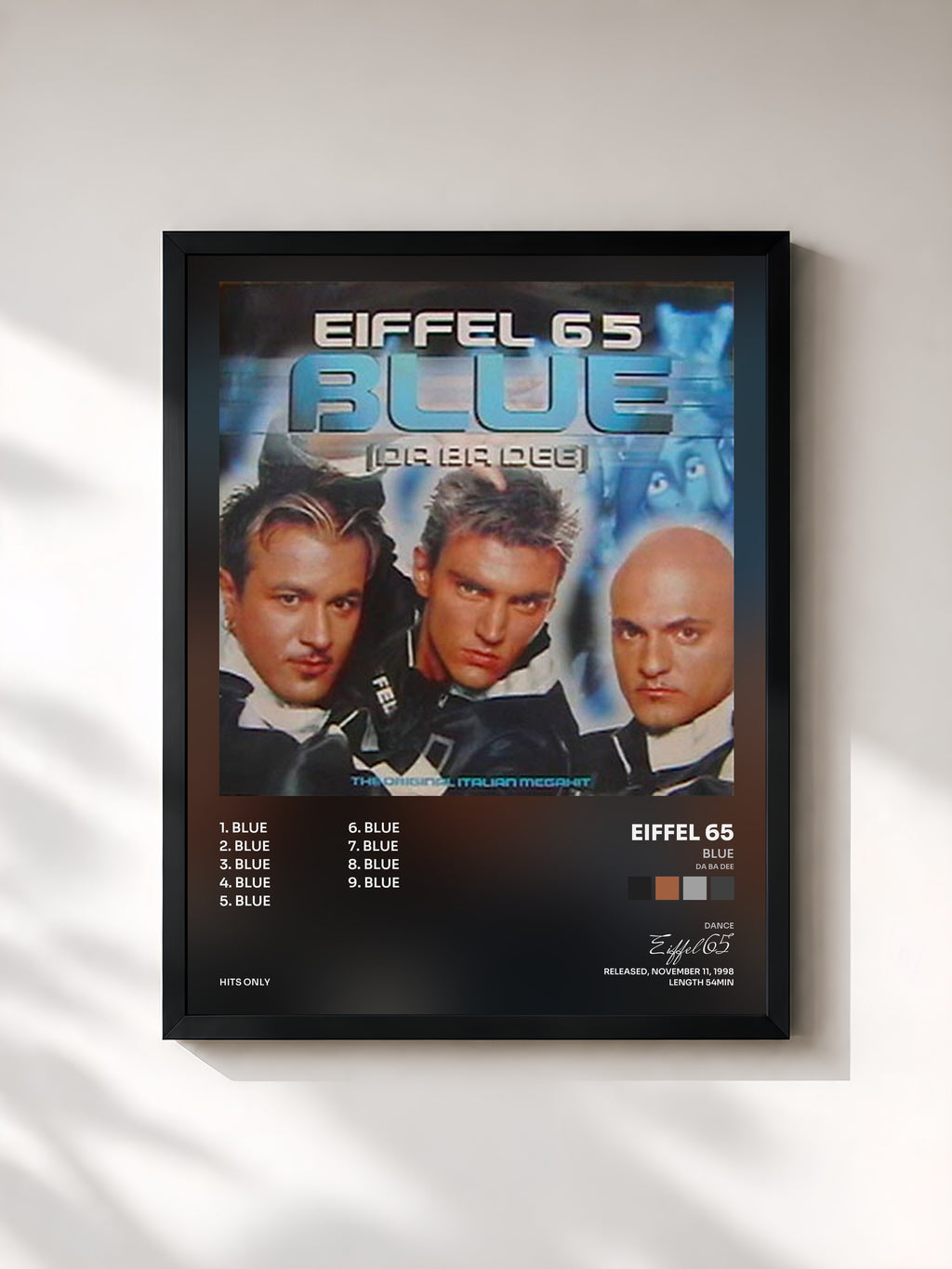 #noir Tableau de l'album Blue (Da Ba Dee) de Eiffel 65, cadre noir, imprimé et encadré en France