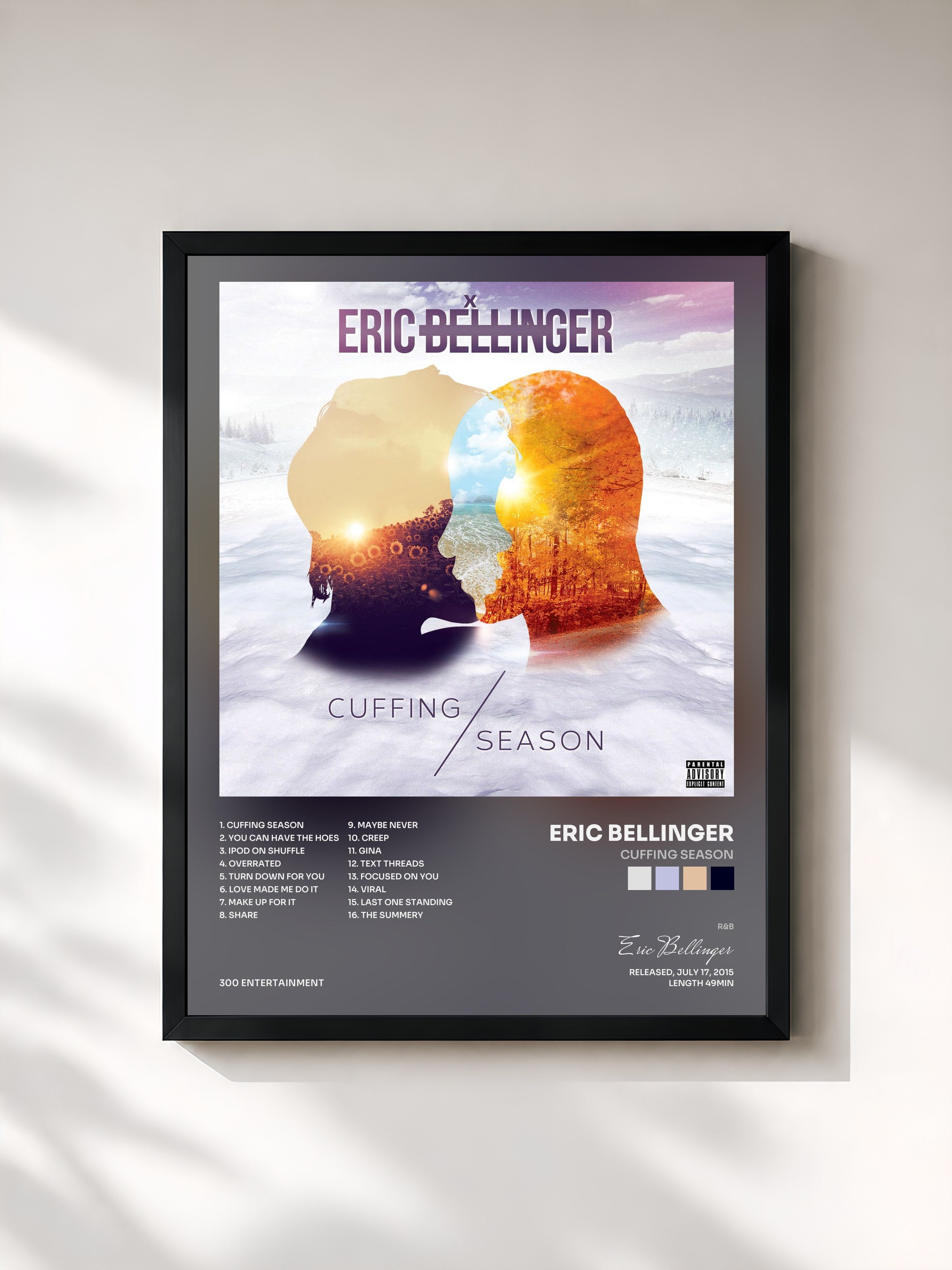 #noir Tableau de l'album Cuffing Season de Eric Bellinger, cadre noir, imprimé et encadré en France