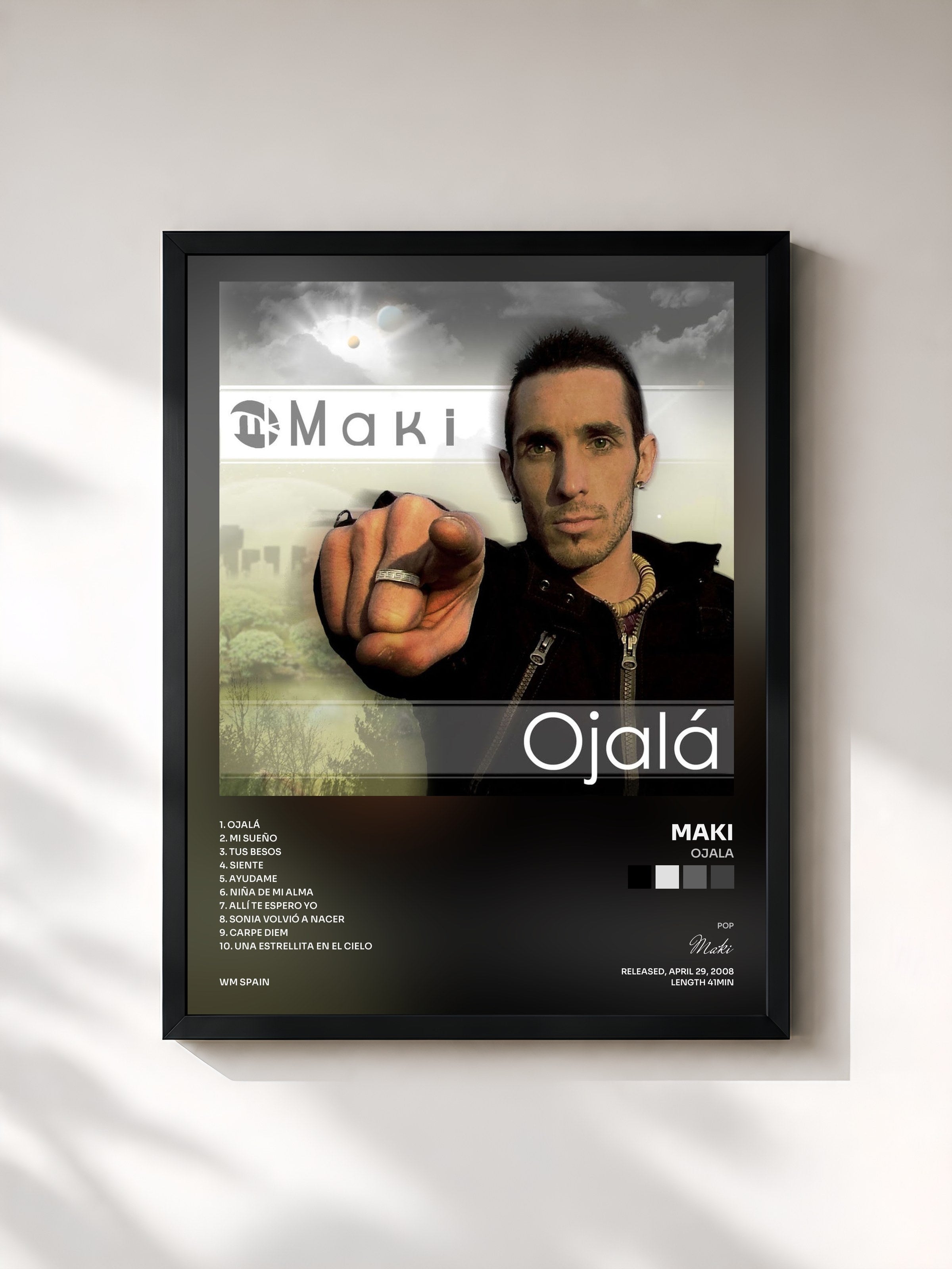 #noir Tableau de l'album Ojala de Maki, cadre noir, imprimé et encadré en France