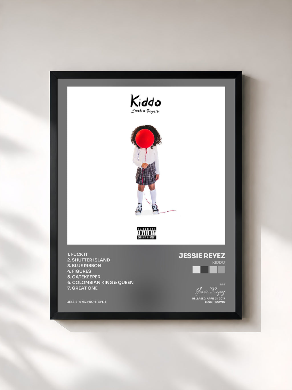 #noir Tableau de l'album Kiddo de Jessie Reyez, cadre noir, imprimé et encadré en France