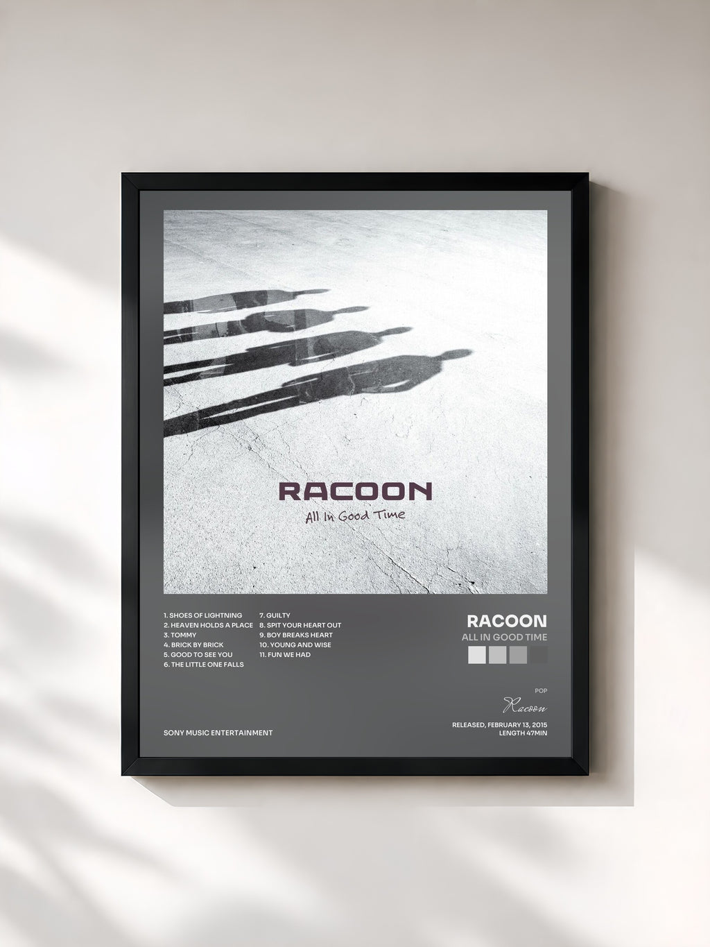 #noir Tableau de l'album All in Good Time de Racoon, cadre noir, imprimé et encadré en France