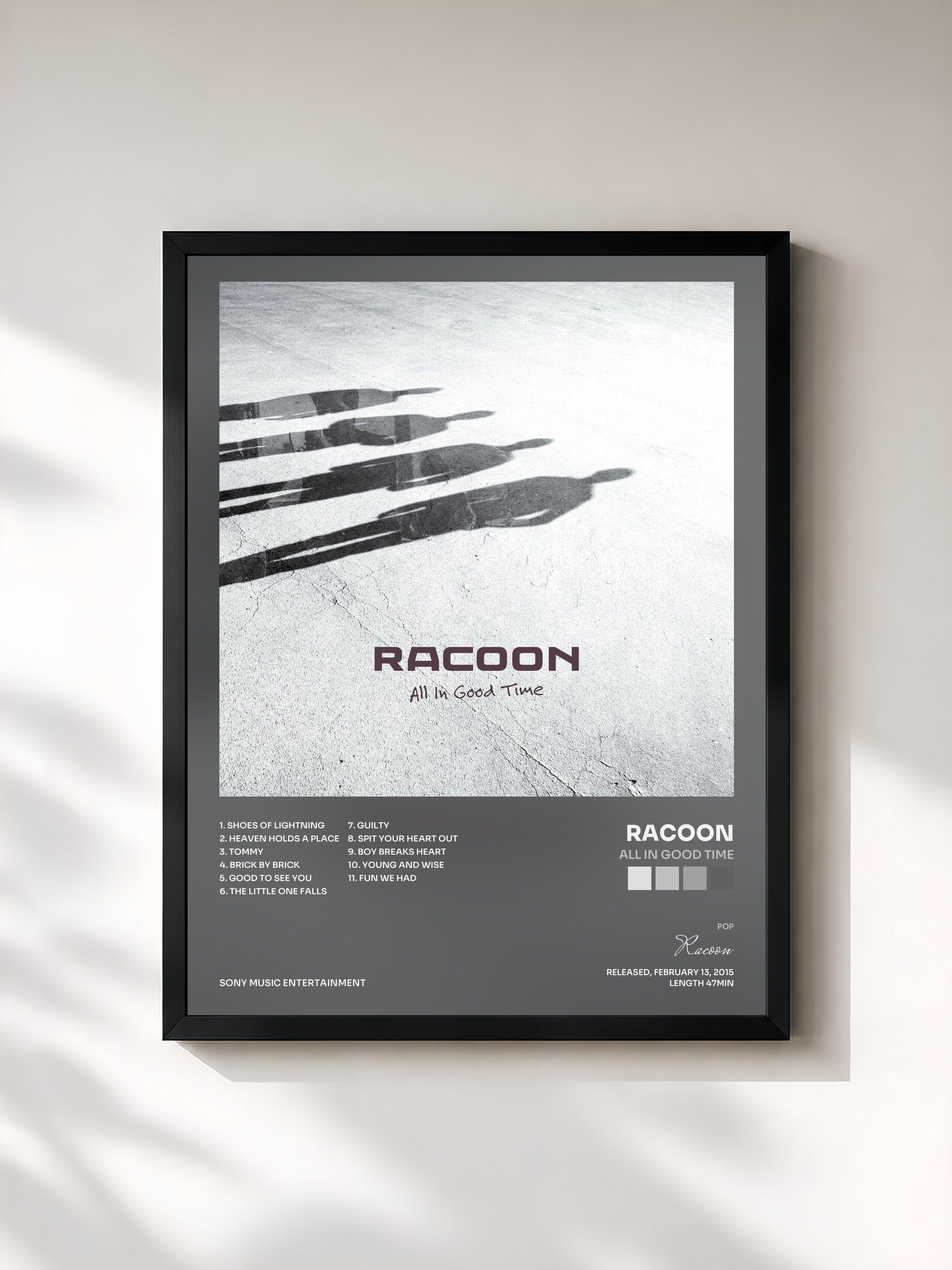 #noir Tableau de l'album All in Good Time de Racoon, cadre noir, imprimé et encadré en France