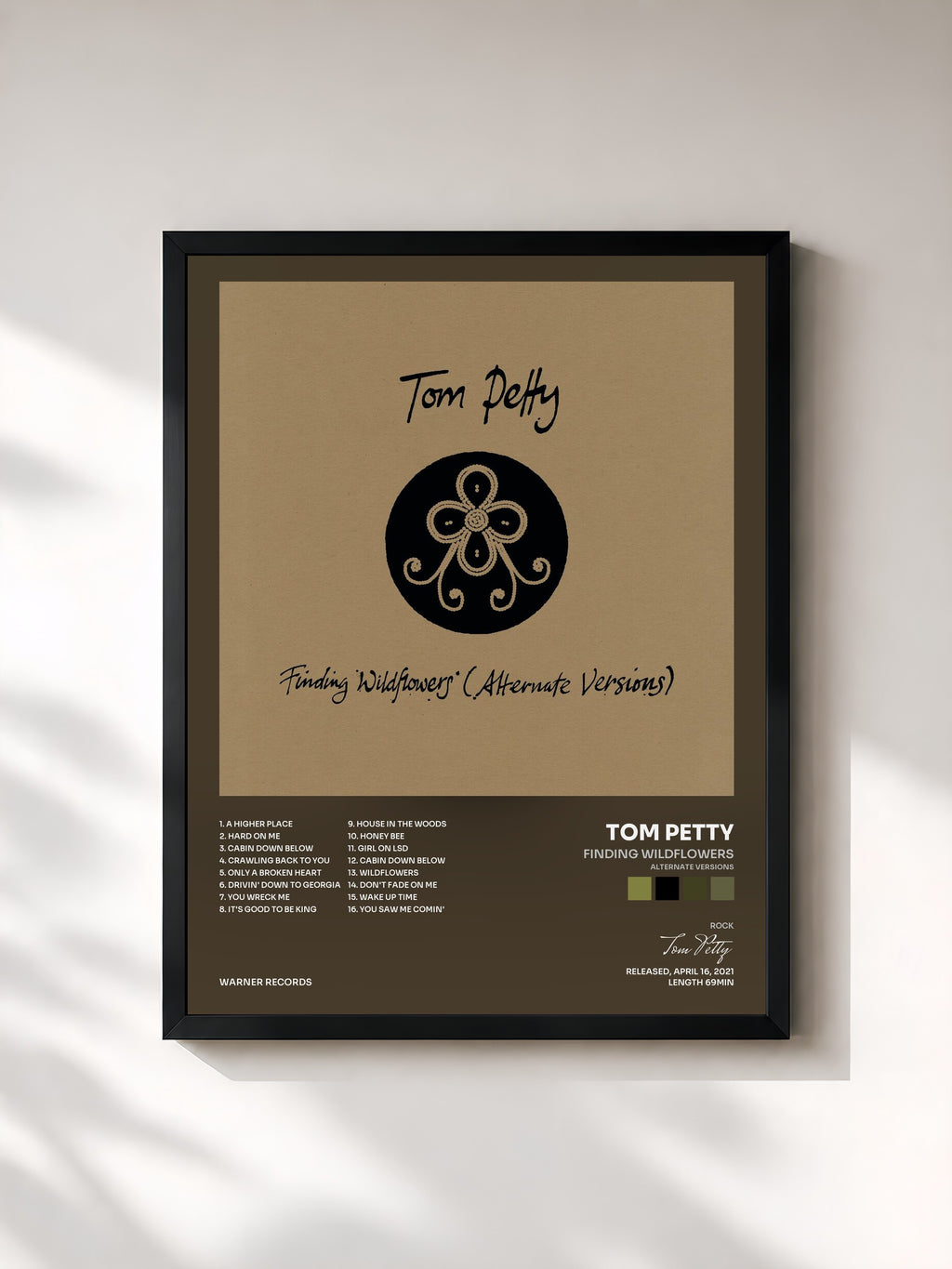 #noir Tableau de l'album Finding Wildflowers (Alternate Versions) de Tom Petty, cadre noir, imprimé et encadré en France