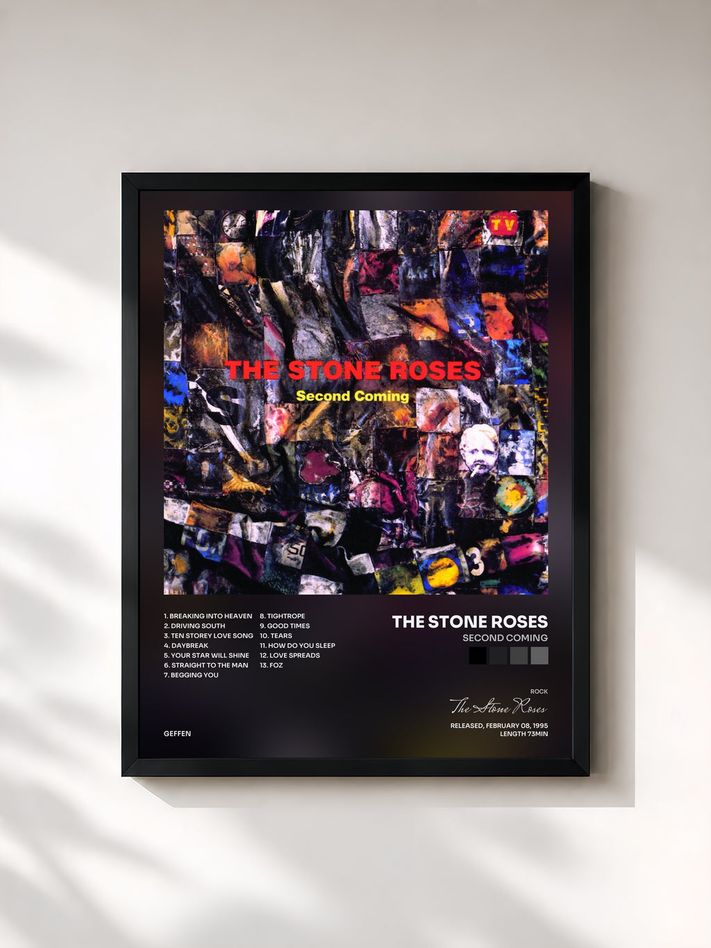 #noir Tableau de l'album Second Coming de The Stone Roses, cadre noir, imprimé et encadré en France