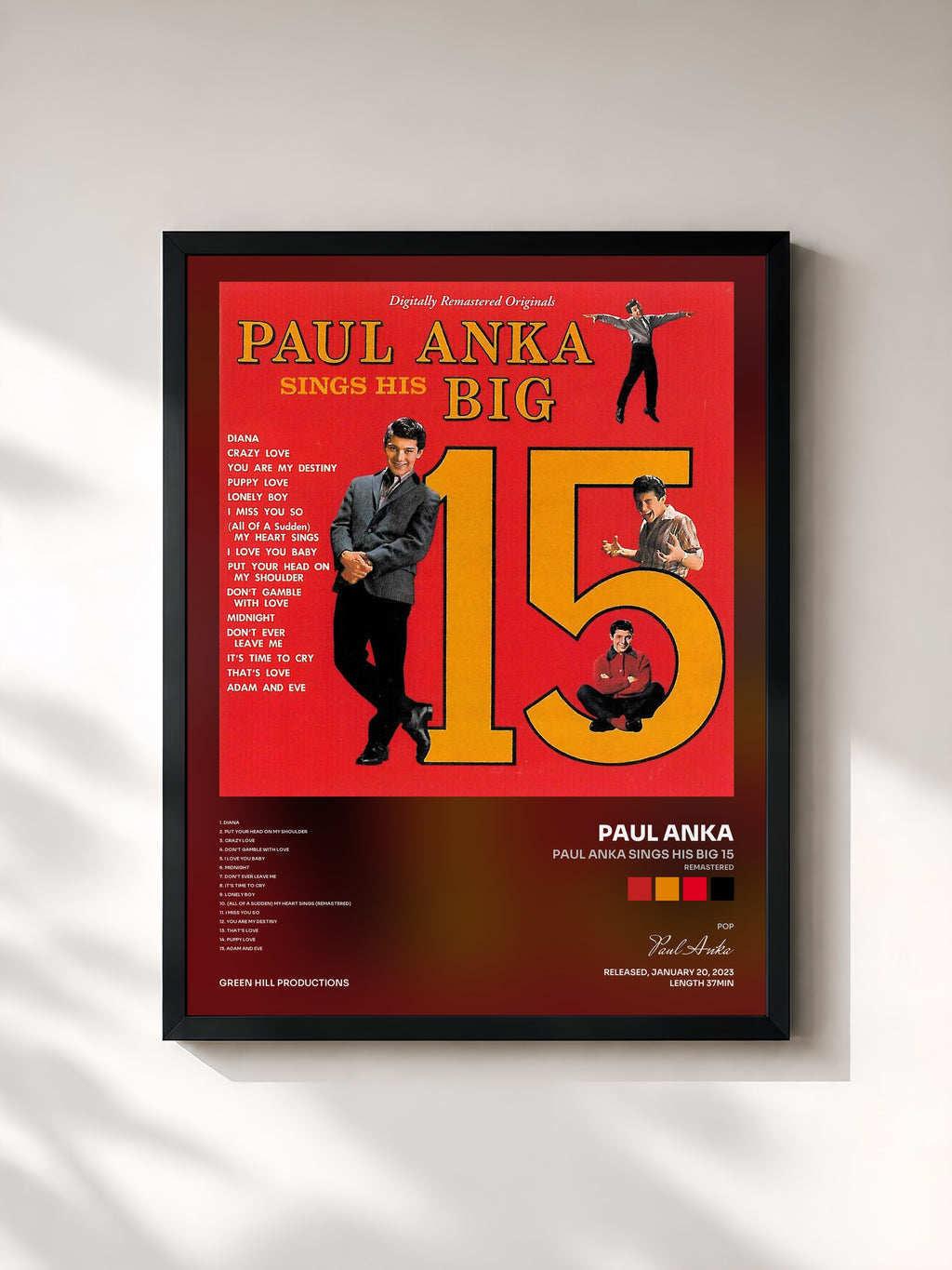 #noir Tableau de l'album Paul Anka Sings His Big 15 (Remastered) de Paul Anka, cadre noir, imprimé et encadré en France