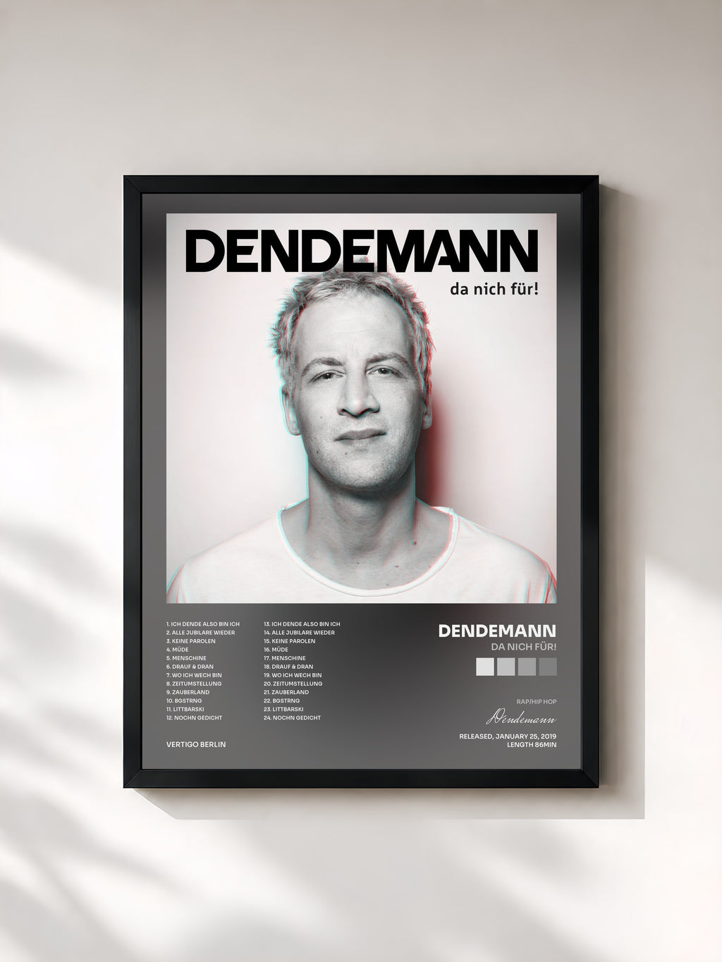 #noir Tableau de l'album da nich für! de Dendemann, cadre noir, imprimé et encadré en France