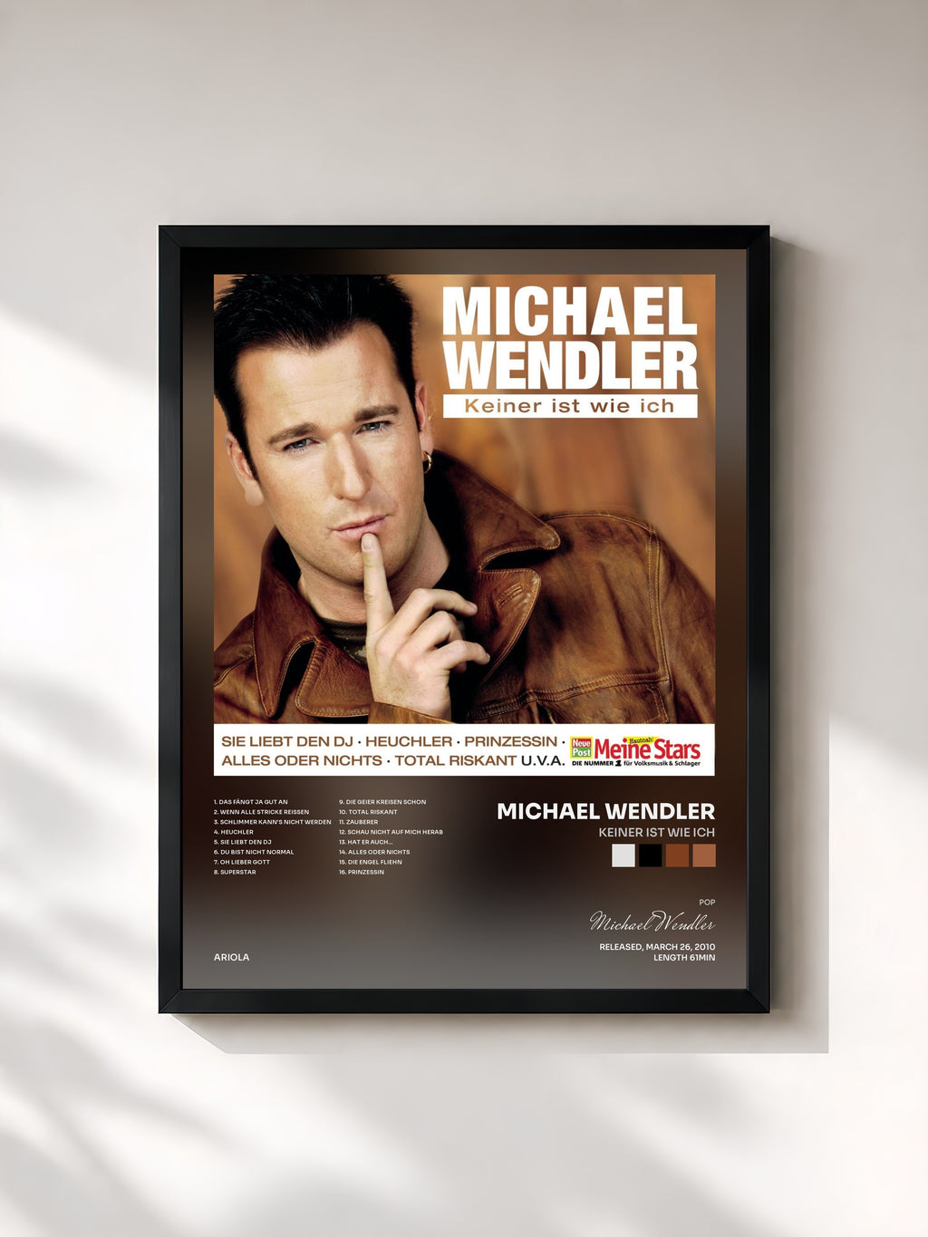 #noir Tableau de l'album Keiner ist wie ich de Michael Wendler, cadre noir, imprimé et encadré en France