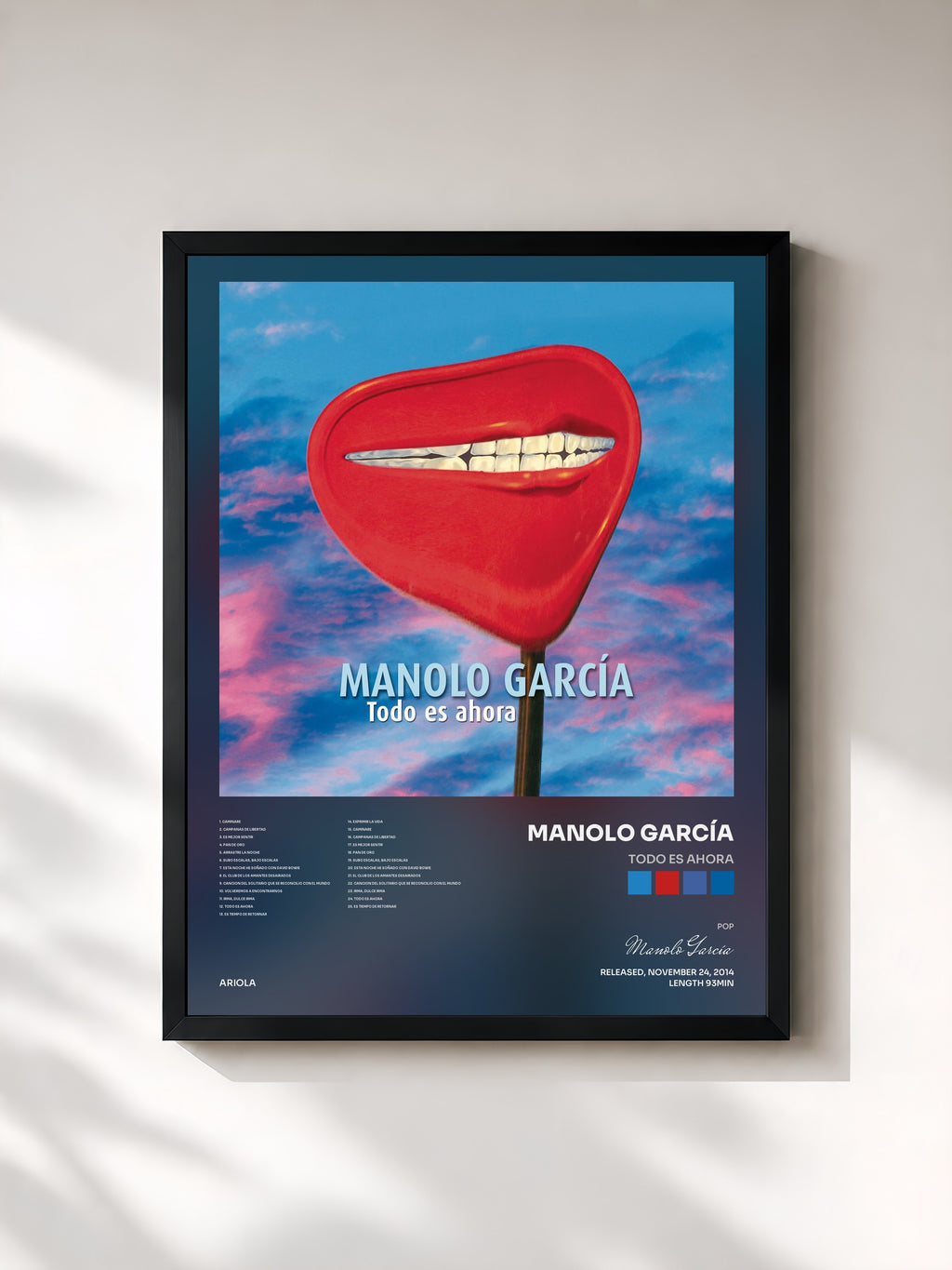 #noir Tableau de l'album Todo Es Ahora de Manolo García, cadre noir, imprimé et encadré en France
