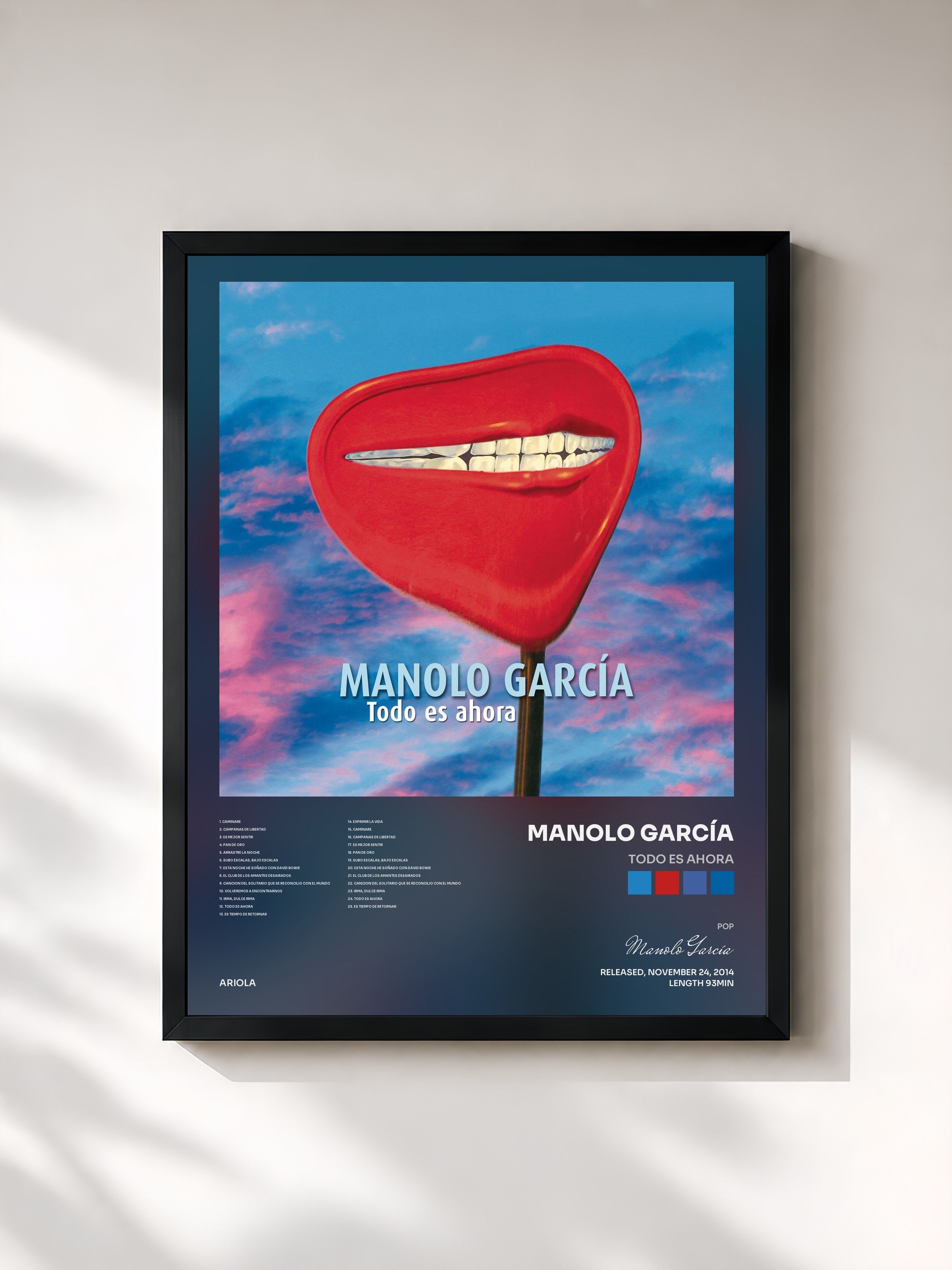 #noir Tableau de l'album Todo Es Ahora de Manolo García, cadre noir, imprimé et encadré en France