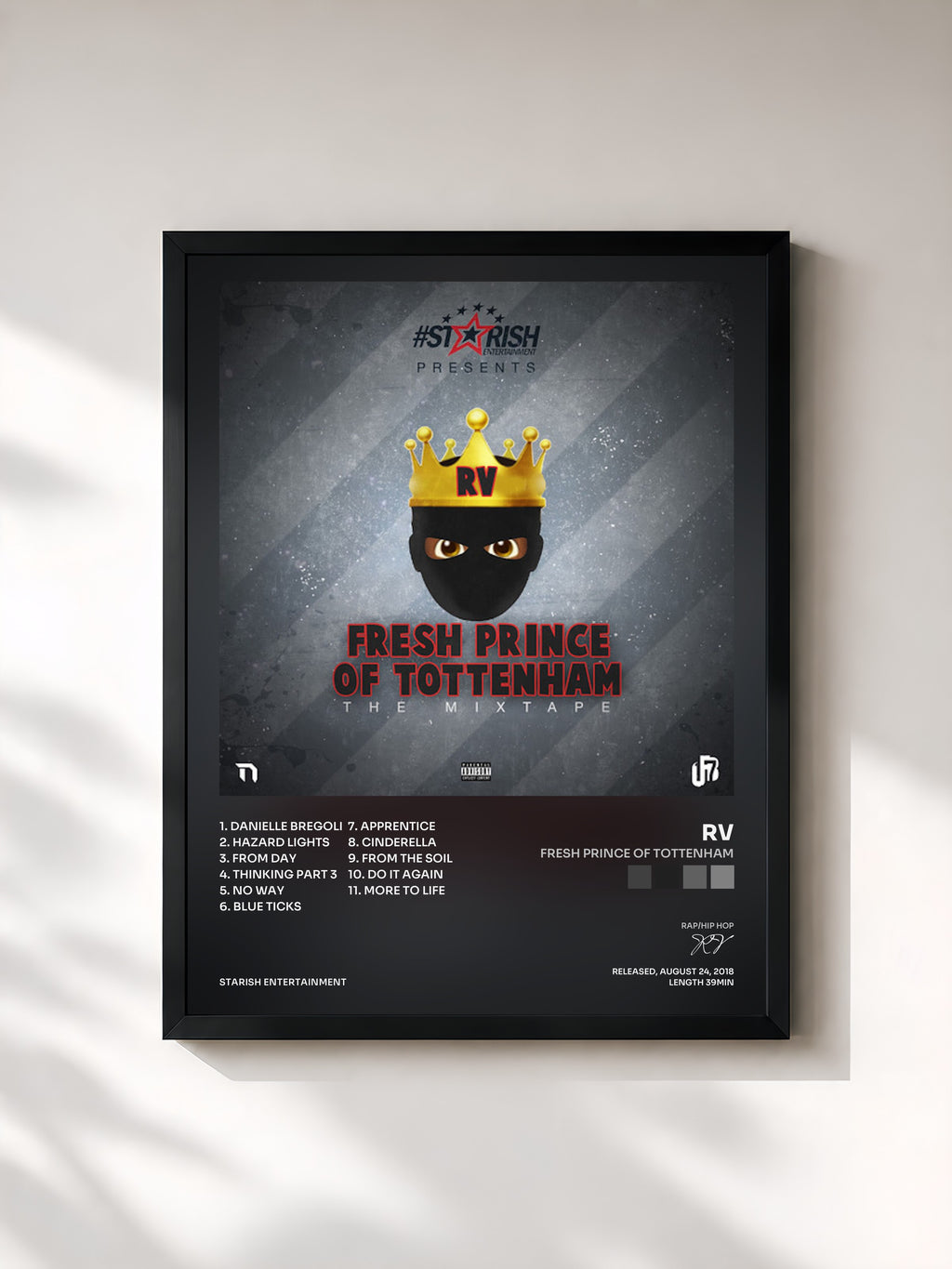 #noir Tableau de l'album Fresh Prince Of Tottenham de RV, cadre noir, imprimé et encadré en France