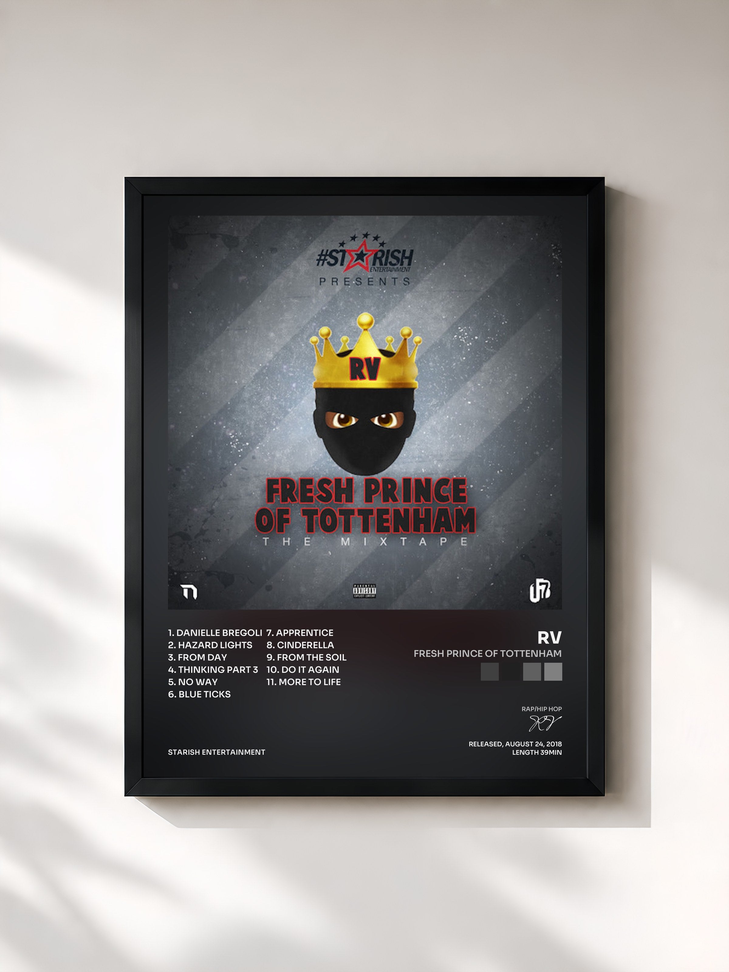 #noir Tableau de l'album Fresh Prince Of Tottenham de RV, cadre noir, imprimé et encadré en France