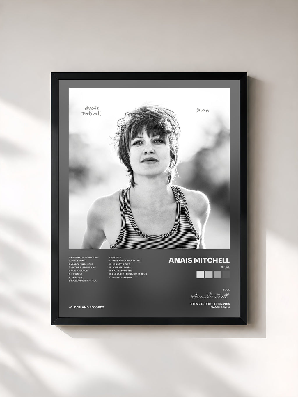 #noir Tableau de l'album xoa de Anais Mitchell, cadre noir, imprimé et encadré en France