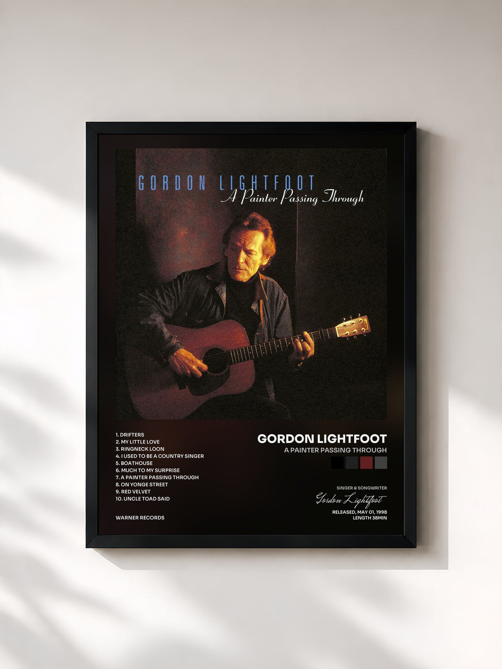 #noir Tableau de l'album A Painter Passing Through de Gordon Lightfoot, cadre noir, imprimé et encadré en France