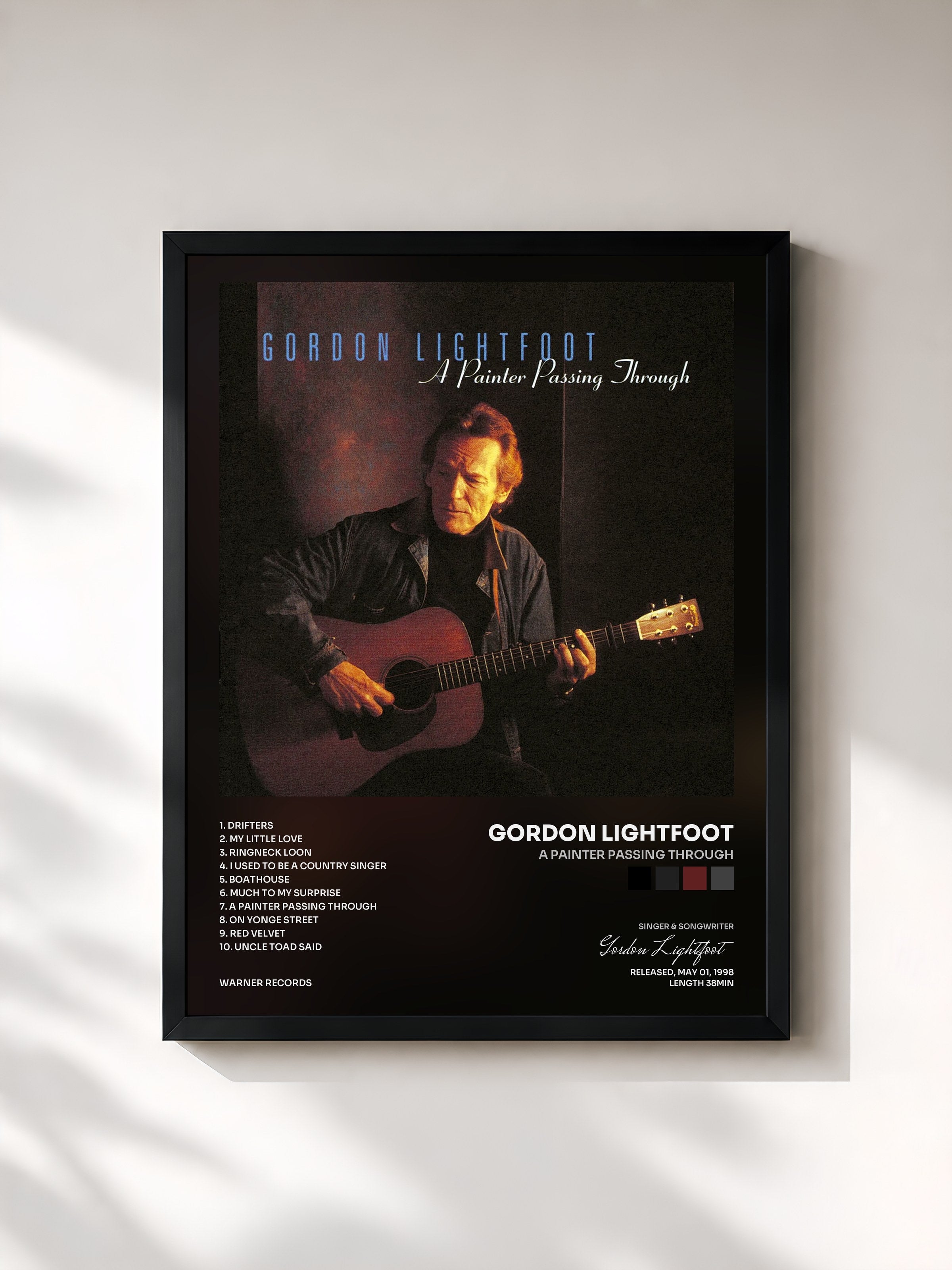 #noir Tableau de l'album A Painter Passing Through de Gordon Lightfoot, cadre noir, imprimé et encadré en France