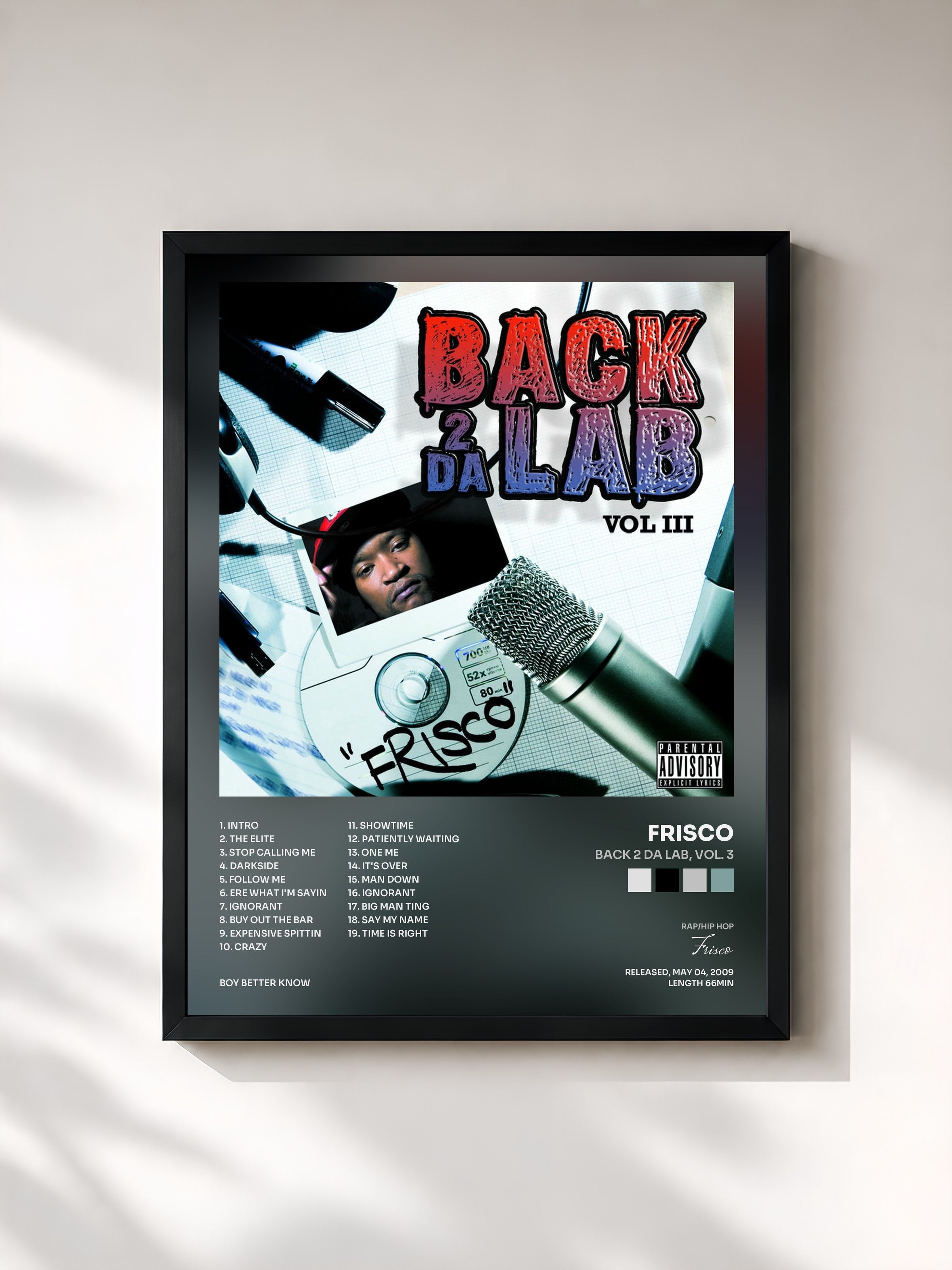 #noir Tableau de l'album Back 2 Da Lab, Vol. 3 de Frisco, cadre noir, imprimé et encadré en France