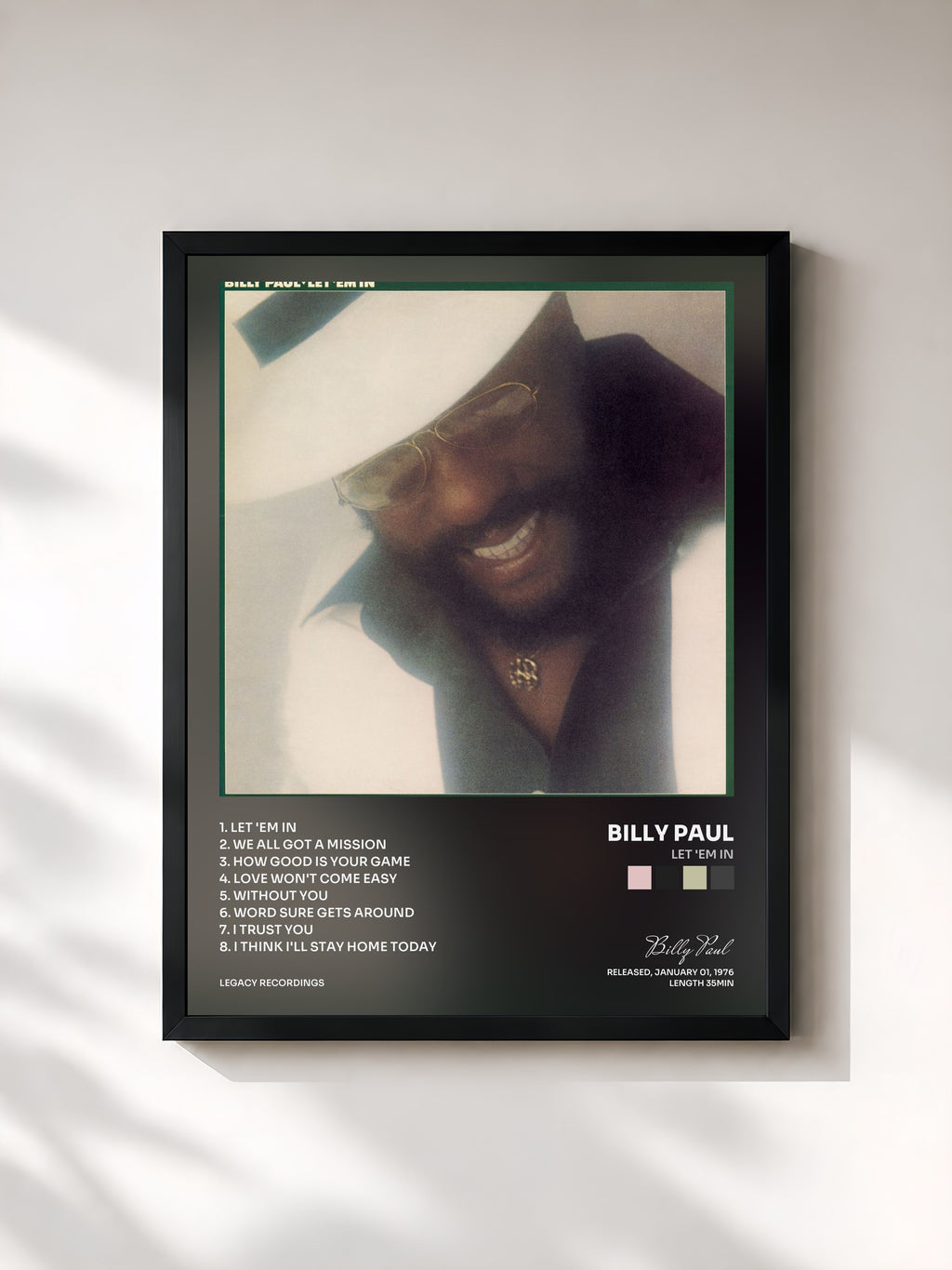 #noir Tableau de l'album Let 'Em In de Billy Paul, cadre noir, imprimé et encadré en France