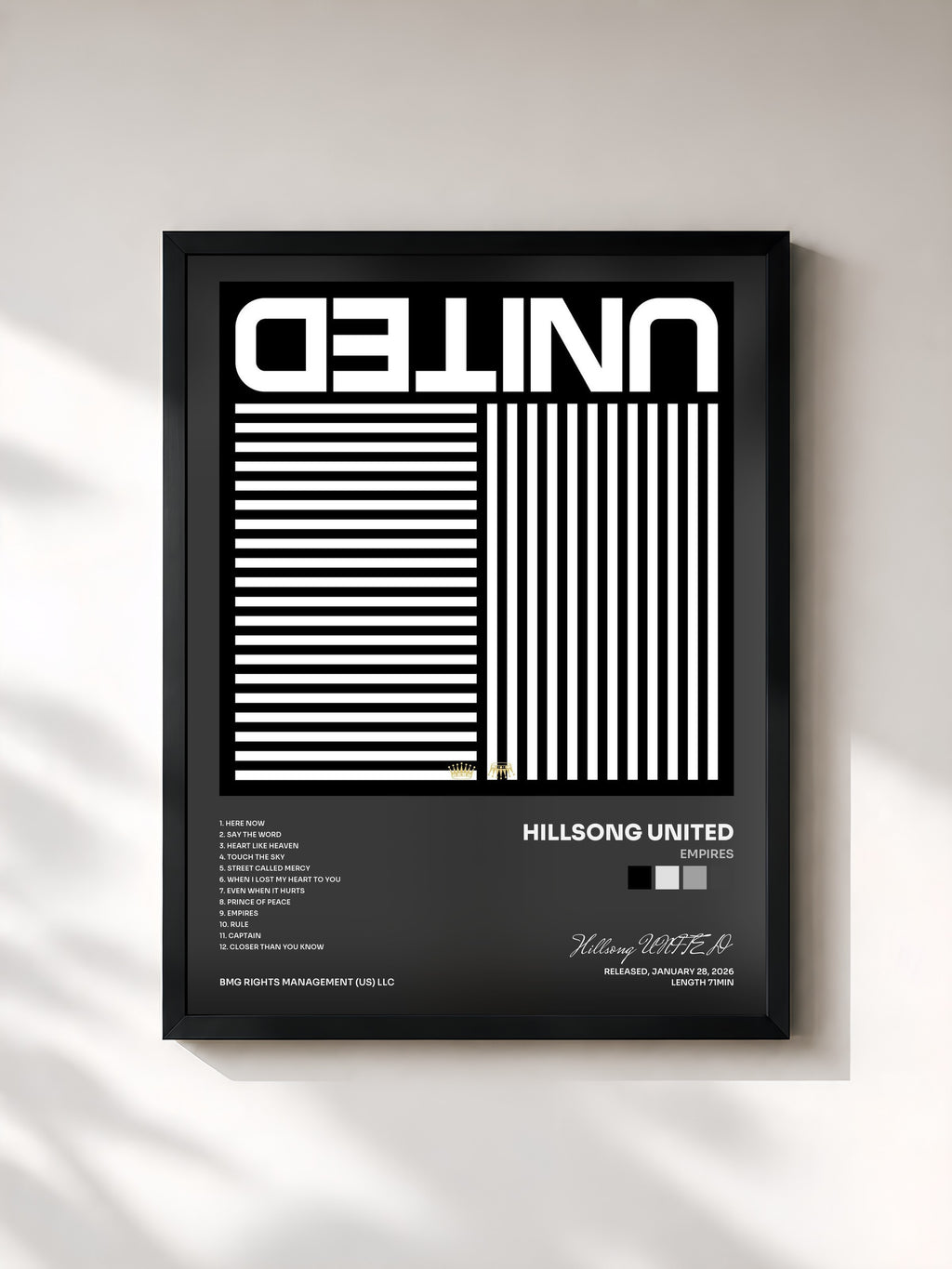 #noir Tableau de l'album Empires de Hillsong UNITED, cadre noir, imprimé et encadré en France