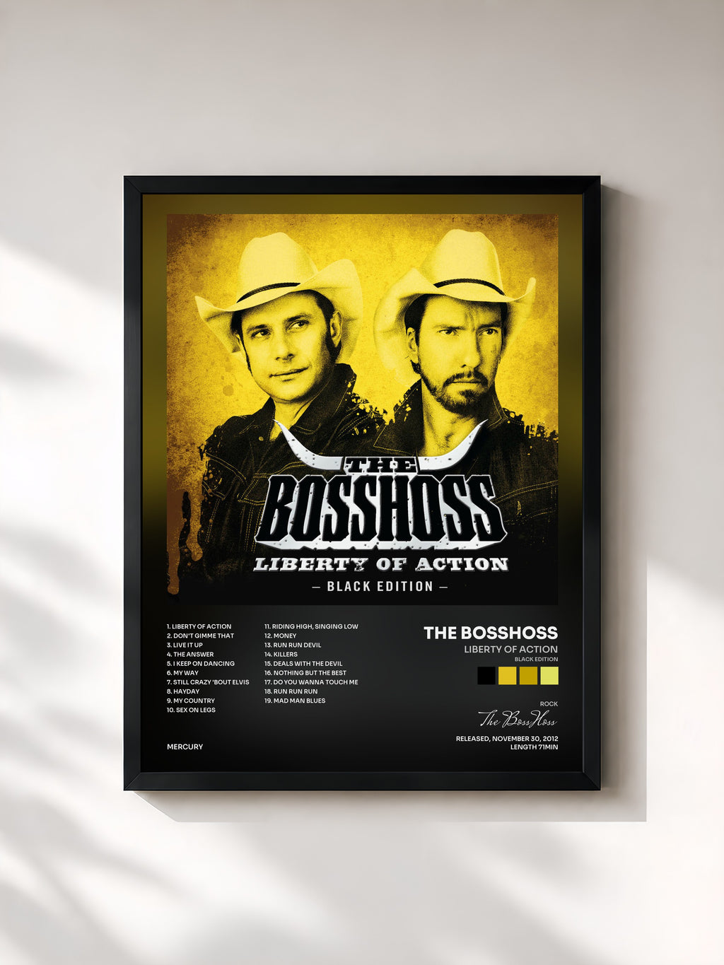 #noir Tableau de l'album Liberty Of Action (Black Edition) de The BossHoss, cadre noir, imprimé et encadré en France