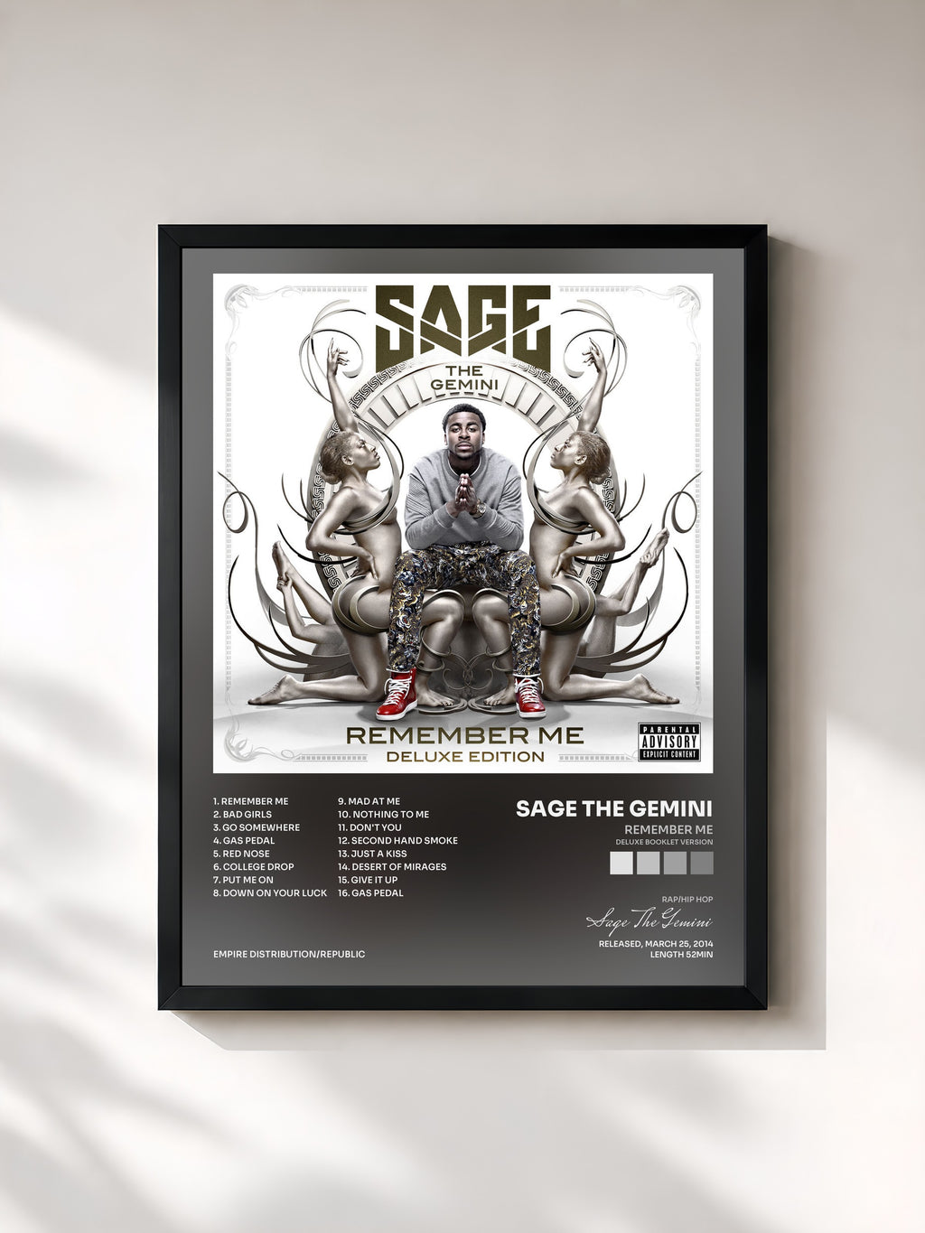 #noir Tableau de l'album Remember Me (Deluxe Booklet Version) de Sage The Gemini, cadre noir, imprimé et encadré en France