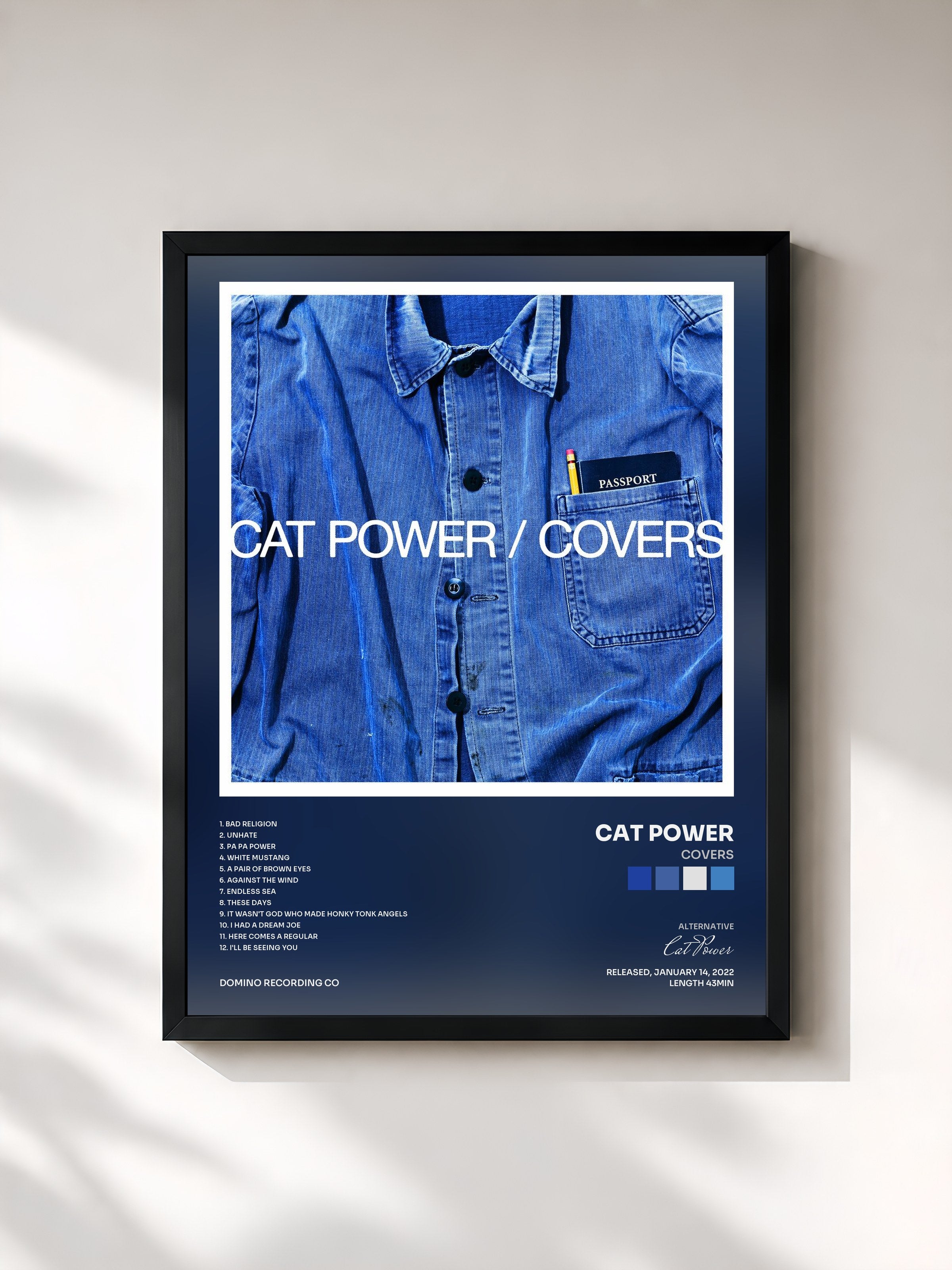 #noir Tableau de l'album Covers de Cat Power, cadre noir, imprimé et encadré en France