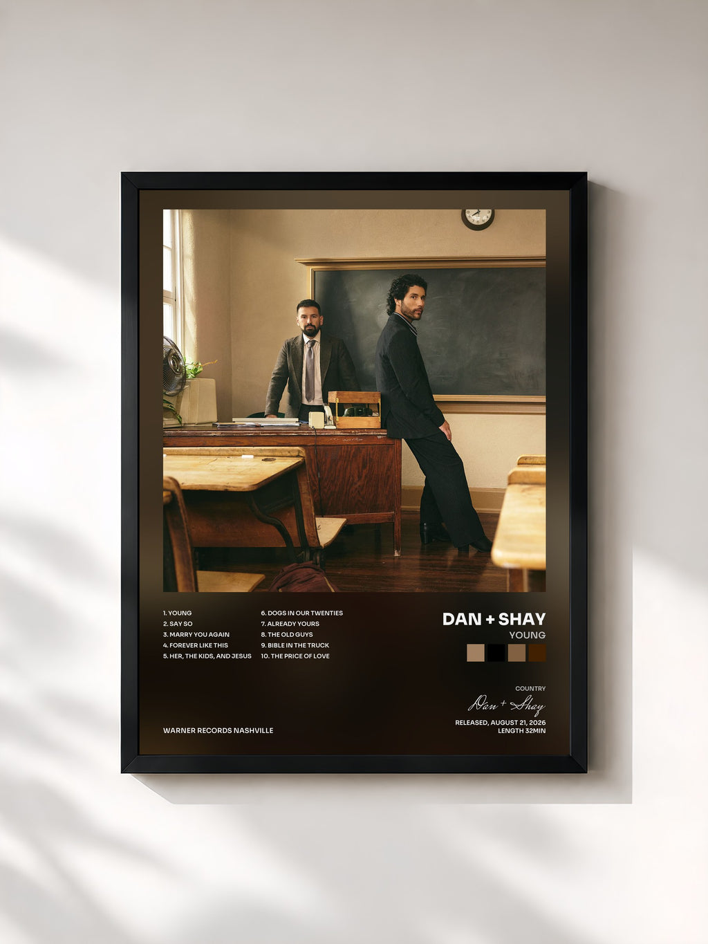 #noir Tableau de l'album Young de Dan + Shay, cadre noir, imprimé et encadré en France
