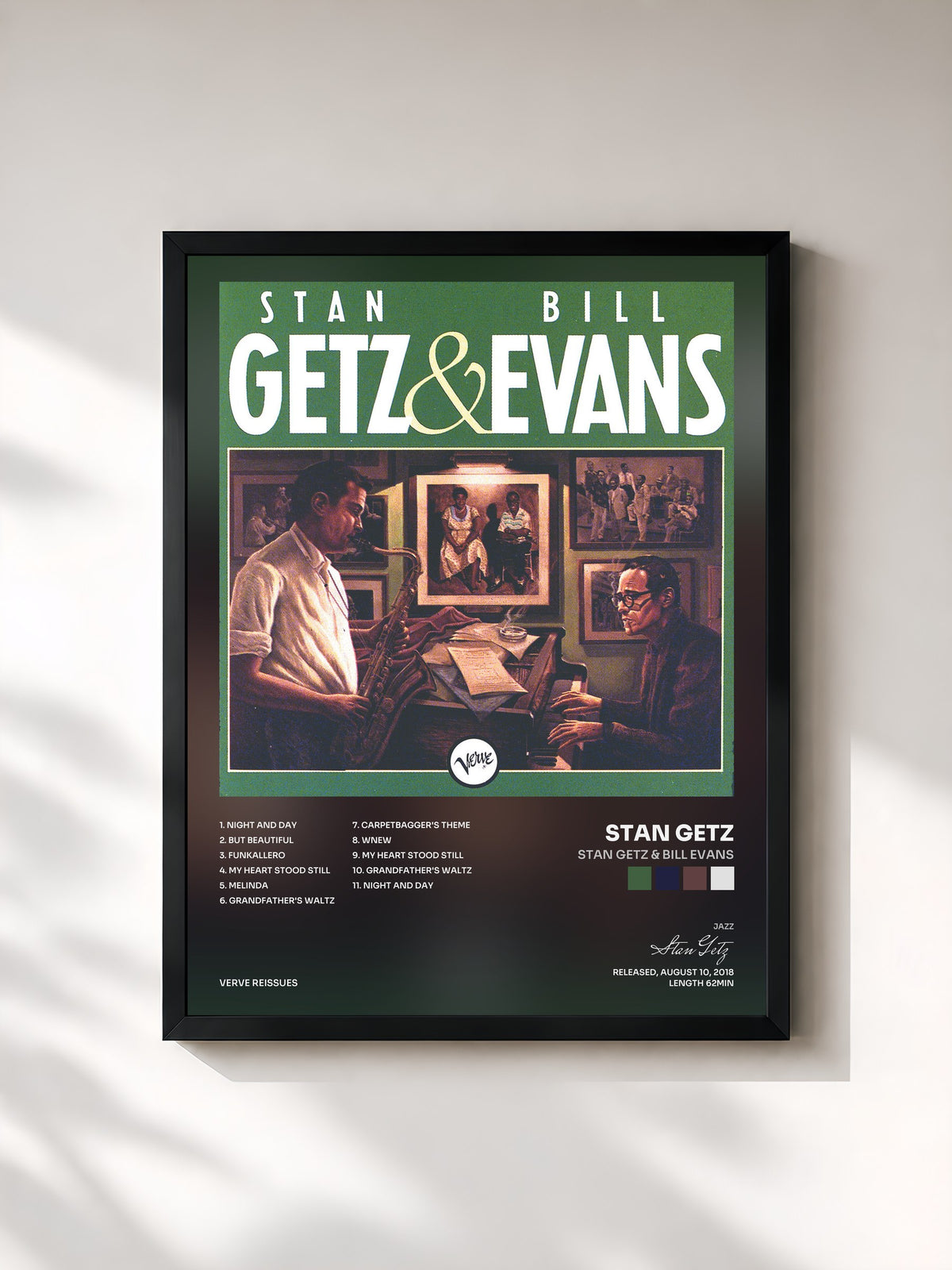 #noir Tableau de l'album Stan Getz & Bill Evans de Stan Getz, cadre noir, imprimé et encadré en France