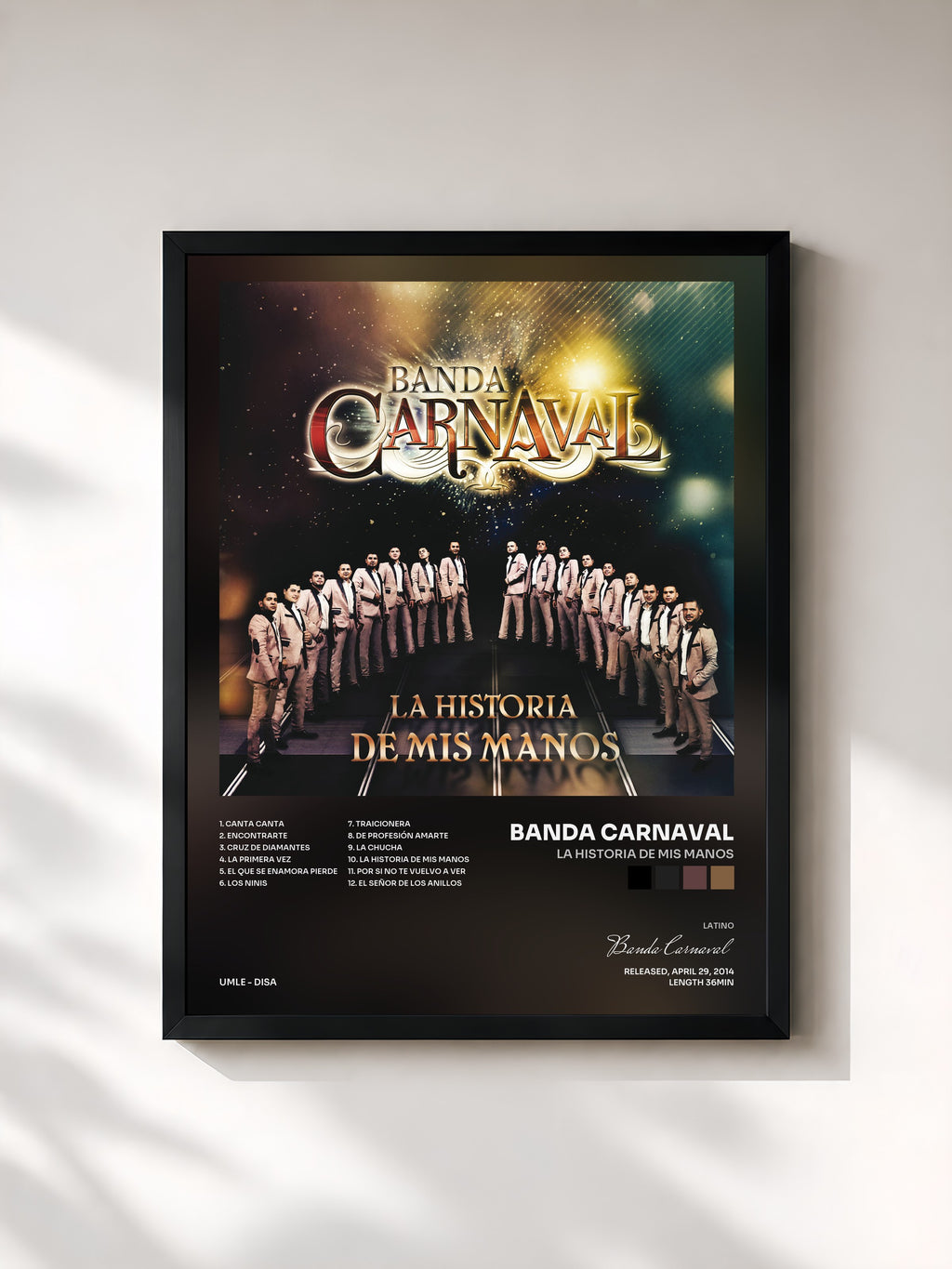 #noir Tableau de l'album La Historia De Mis Manos de Banda Carnaval, cadre noir, imprimé et encadré en France