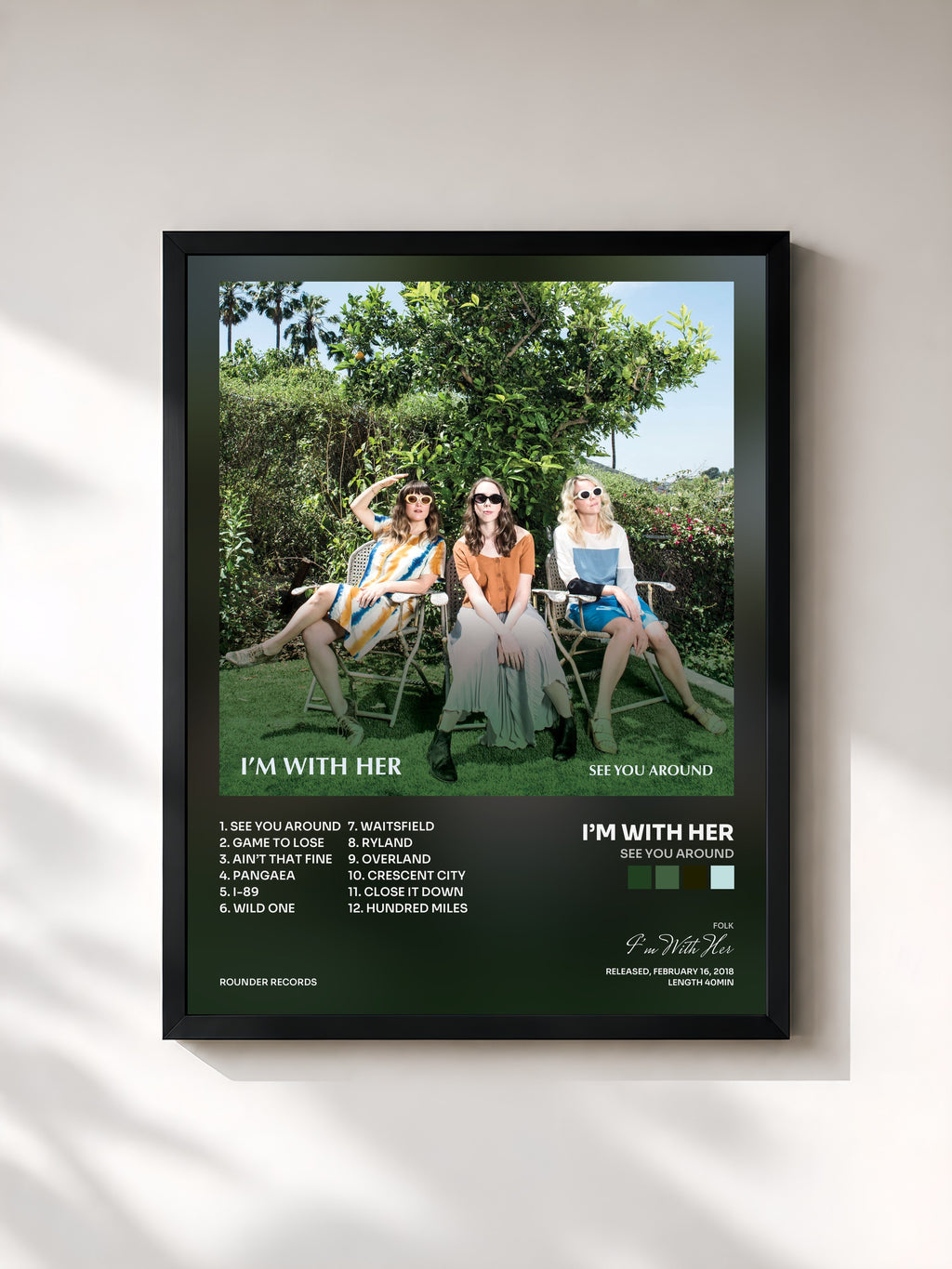 #noir Tableau de l'album See You Around de I’m With Her, cadre noir, imprimé et encadré en France