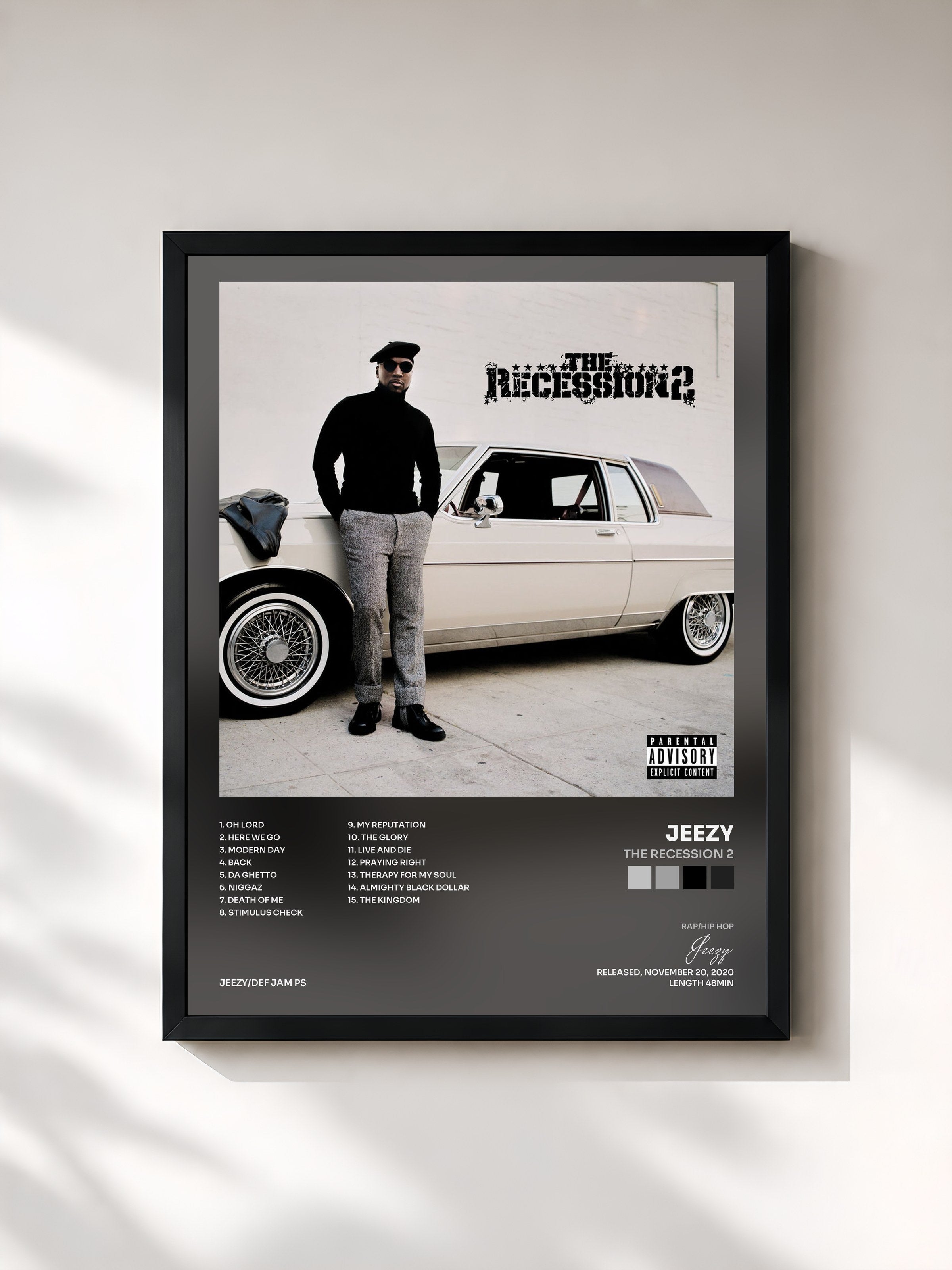#noir Tableau de l'album The Recession 2 de Jeezy, cadre noir, imprimé et encadré en France