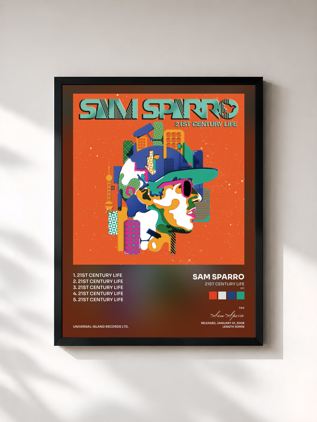 #noir Tableau de l'album 21st Century Life (EP1) de Sam Sparro, cadre noir, imprimé et encadré en France