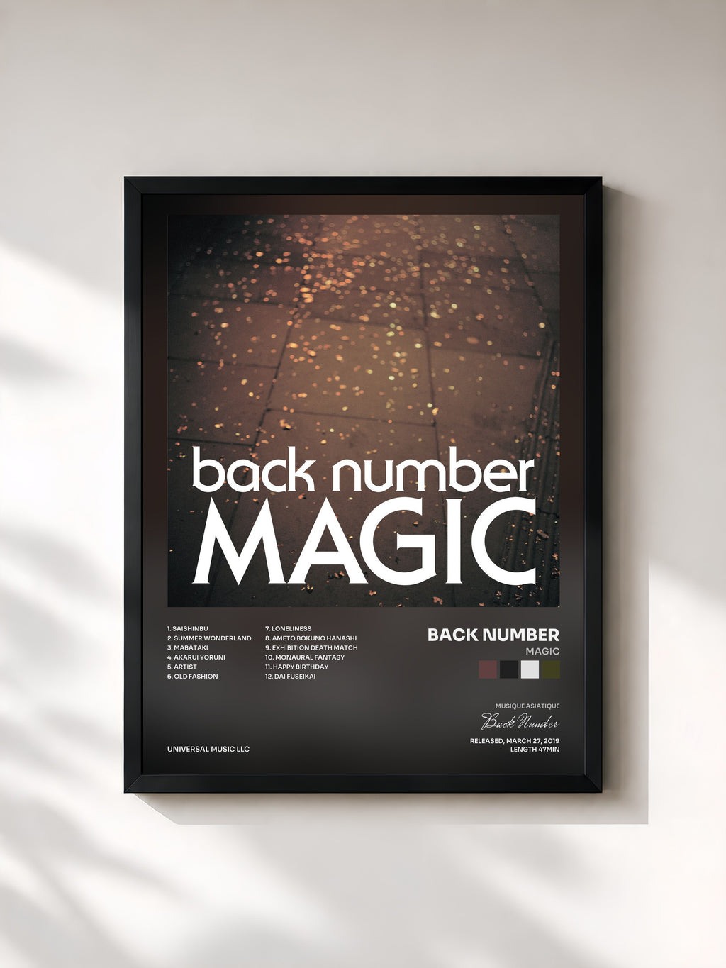#noir Tableau de l'album Magic de Back Number, cadre noir, imprimé et encadré en France