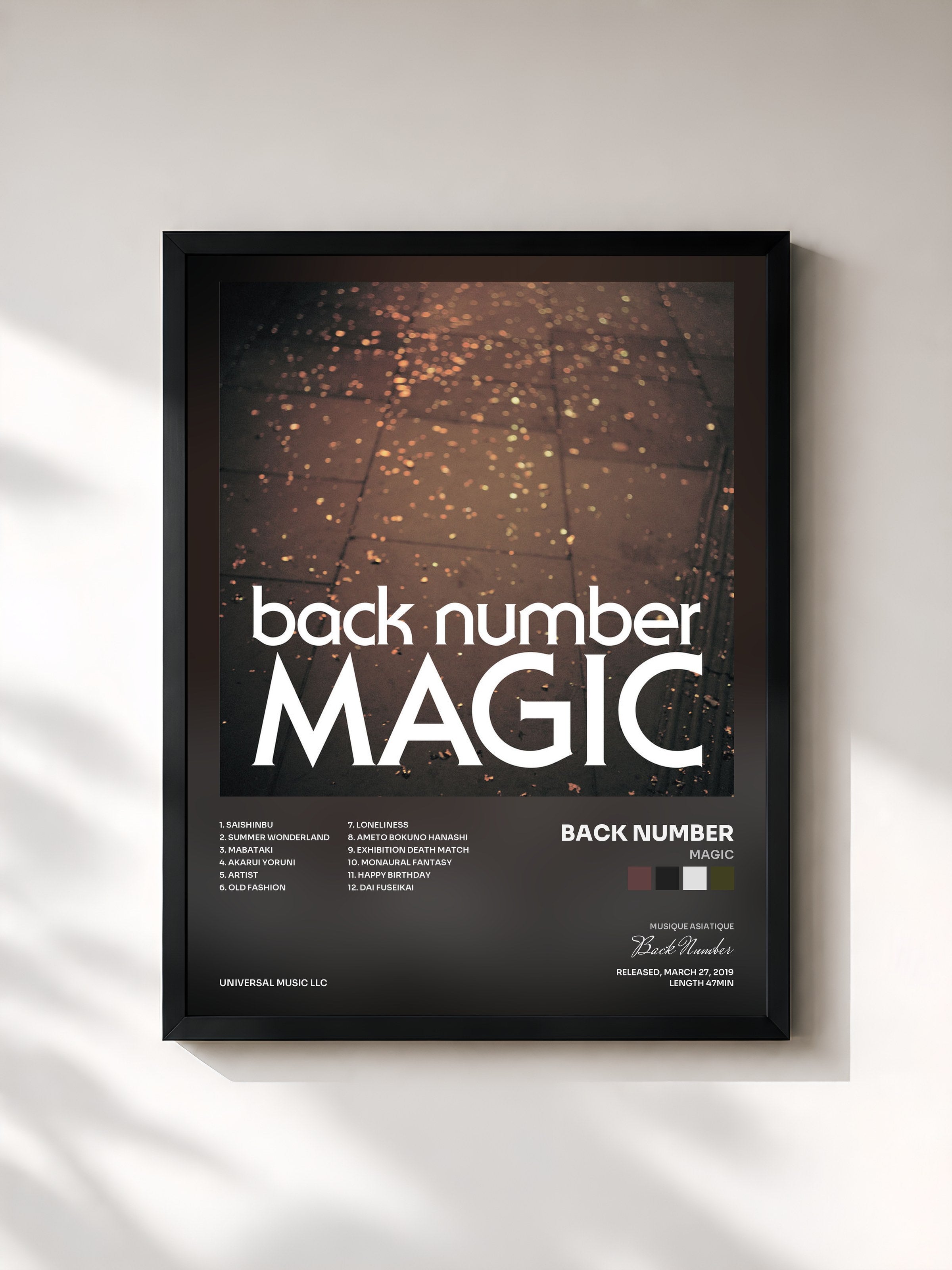 #noir Tableau de l'album Magic de Back Number, cadre noir, imprimé et encadré en France