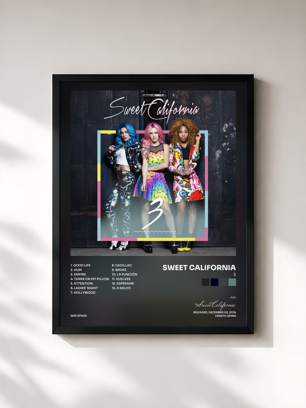 #noir Tableau de l'album 3 de Sweet California, cadre noir, imprimé et encadré en France