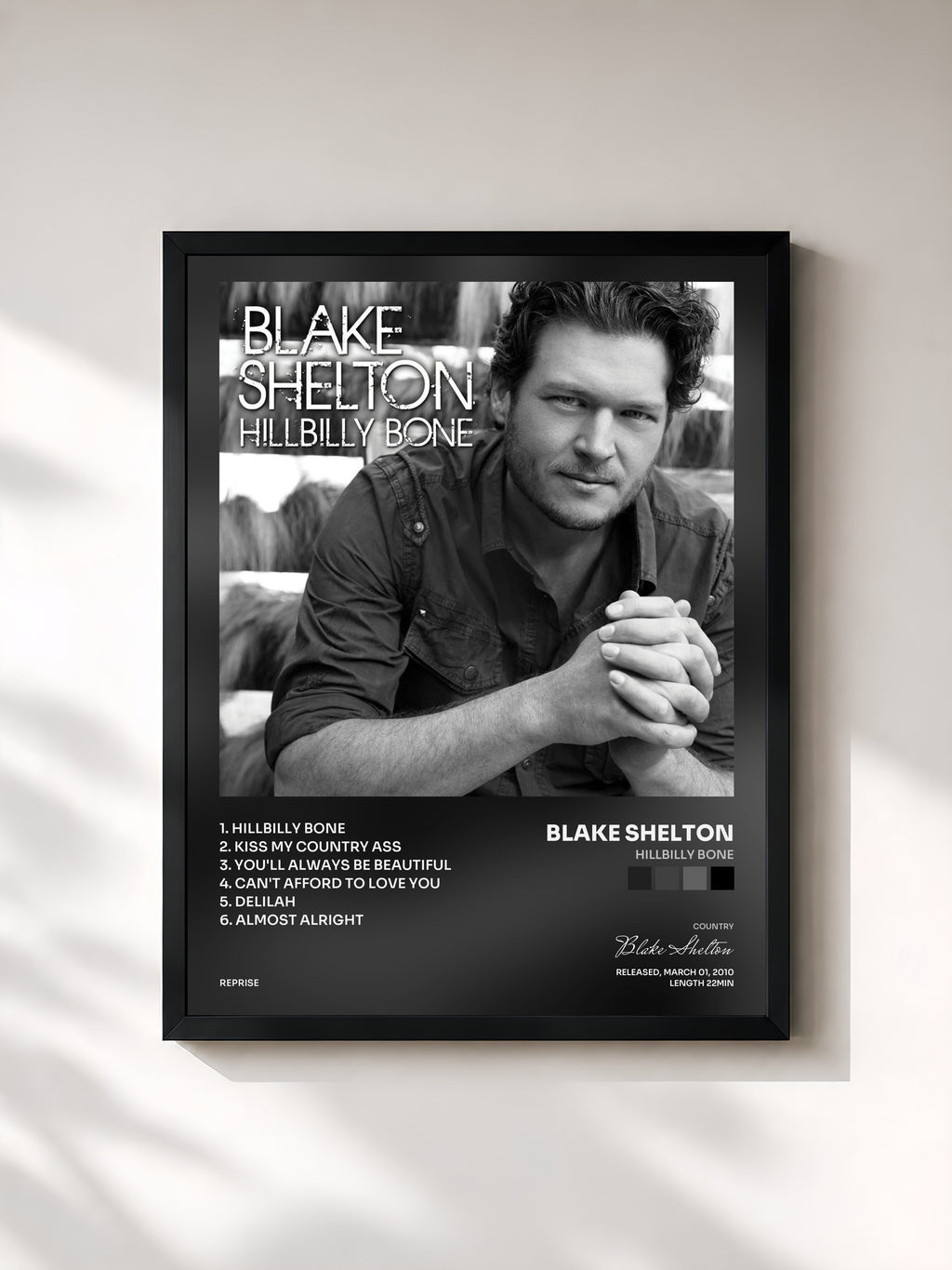 #noir Tableau de l'album Hillbilly Bone de Blake Shelton, cadre noir, imprimé et encadré en France