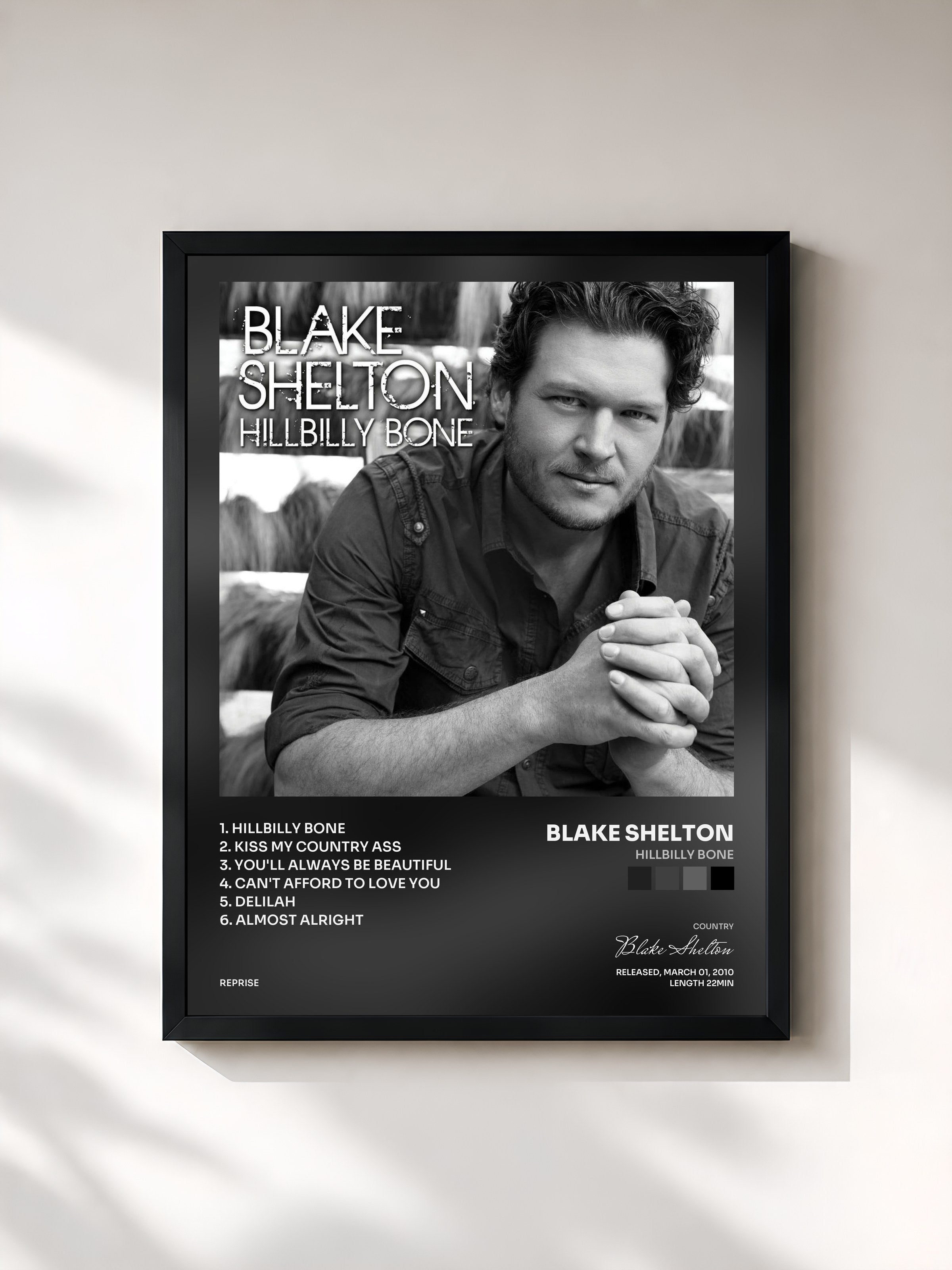 #noir Tableau de l'album Hillbilly Bone de Blake Shelton, cadre noir, imprimé et encadré en France