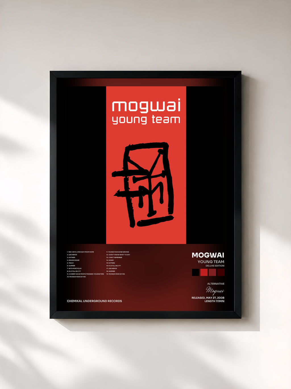 #noir Tableau de l'album Young Team (Deluxe Edition) de Mogwai, cadre noir, imprimé et encadré en France