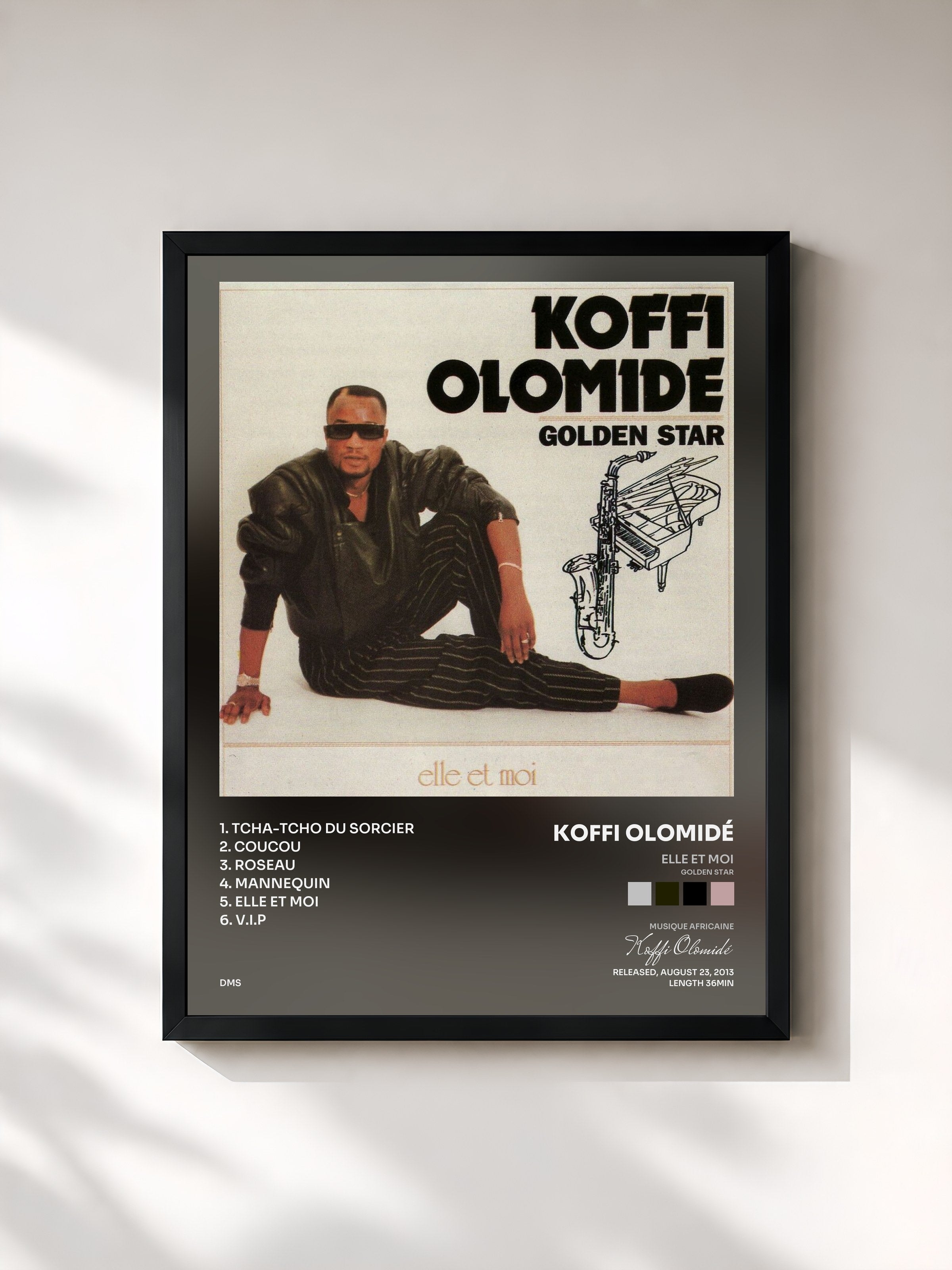 #noir Tableau de l'album Elle et moi (Golden Star) de Koffi Olomidé, cadre noir, imprimé et encadré en France