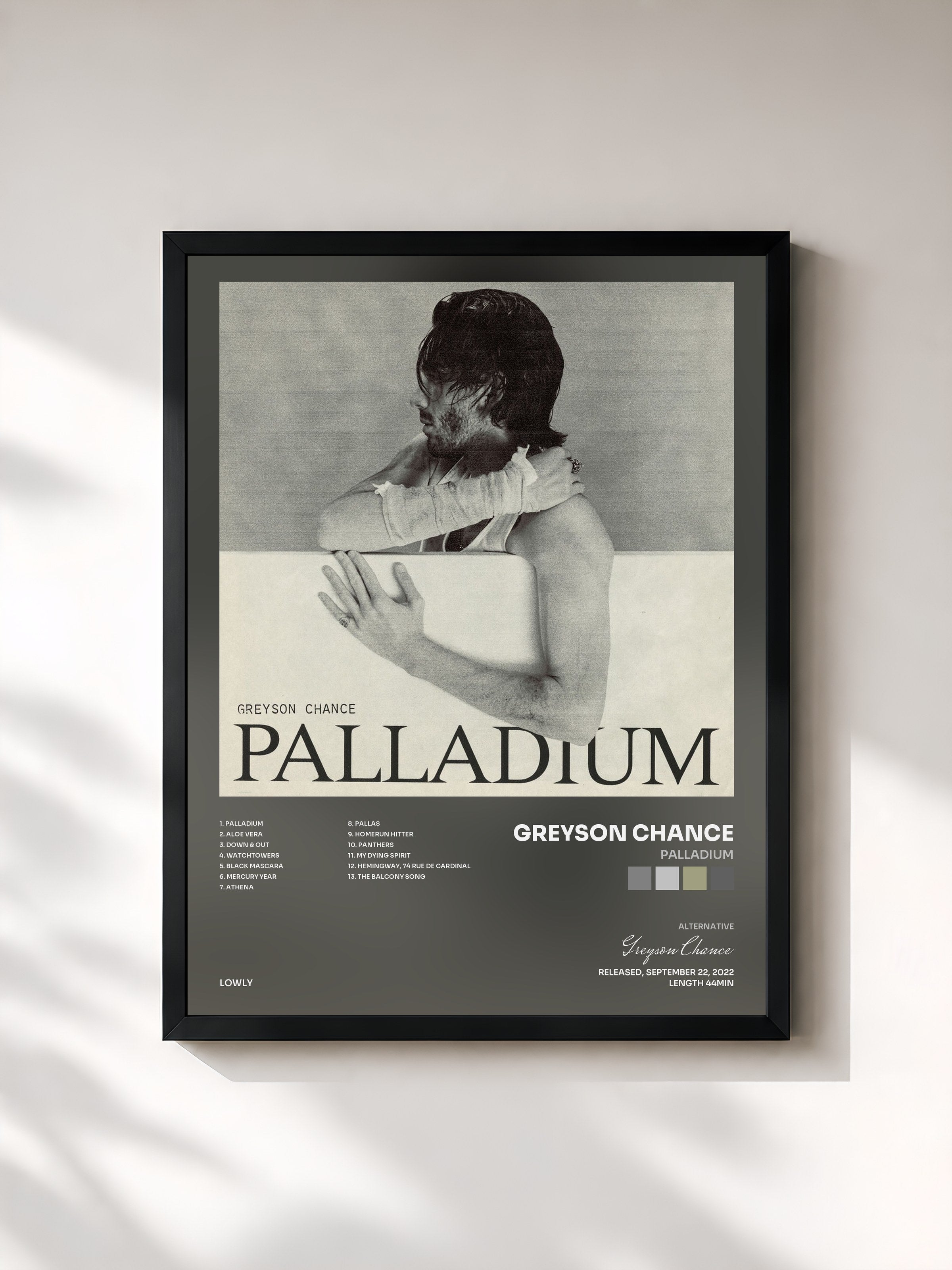 #noir Tableau de l'album Palladium de Greyson Chance, cadre noir, imprimé et encadré en France