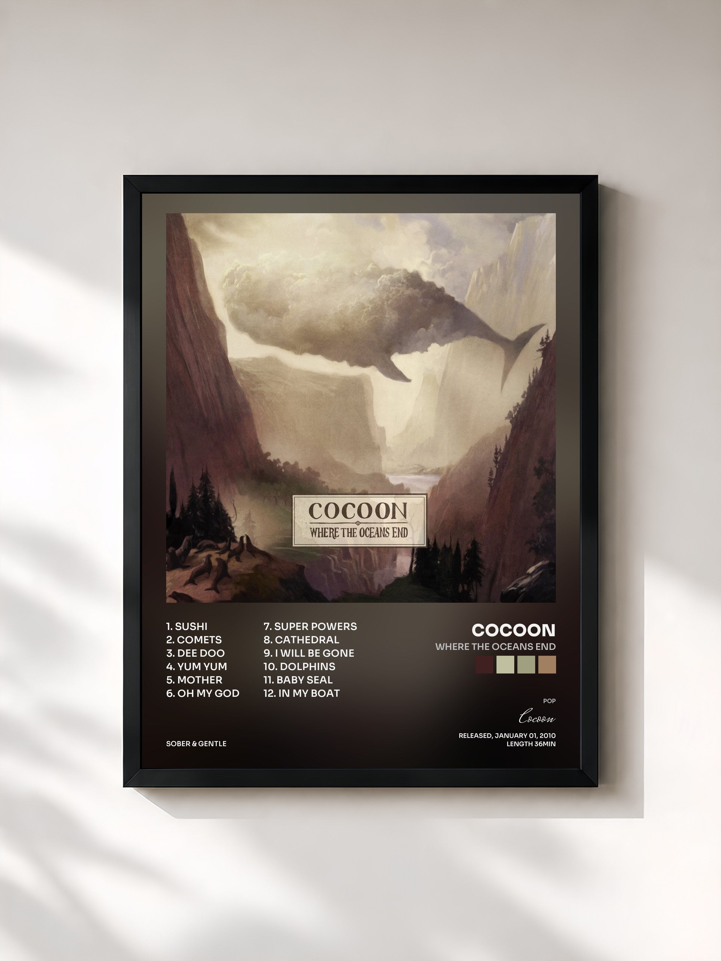 #noir Tableau de l'album Where The Oceans End de Cocoon, cadre noir, imprimé et encadré en France