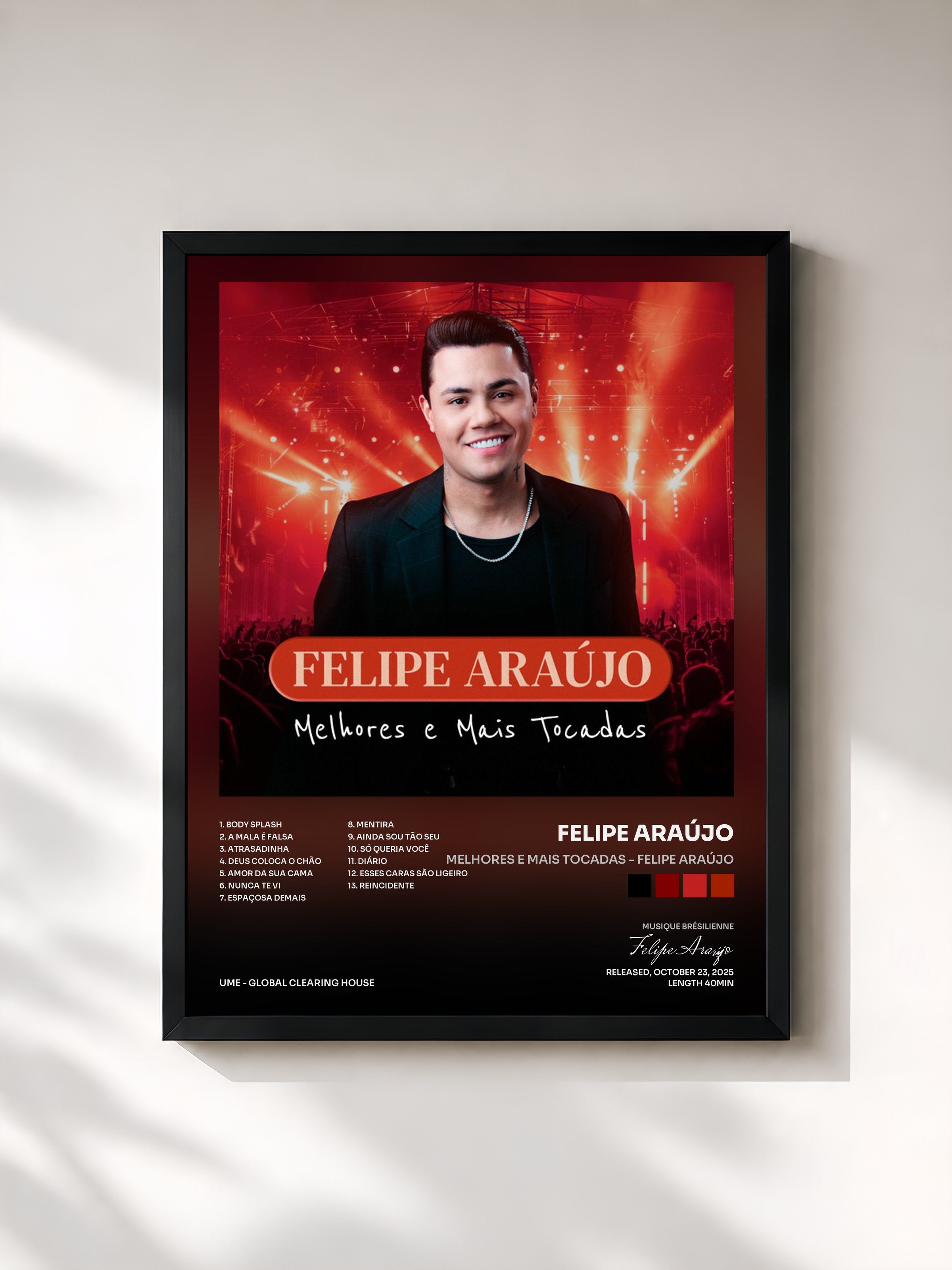 #noir Tableau de l'album Melhores e Mais Tocadas - Felipe Araújo de Felipe Araújo, cadre noir, imprimé et encadré en France