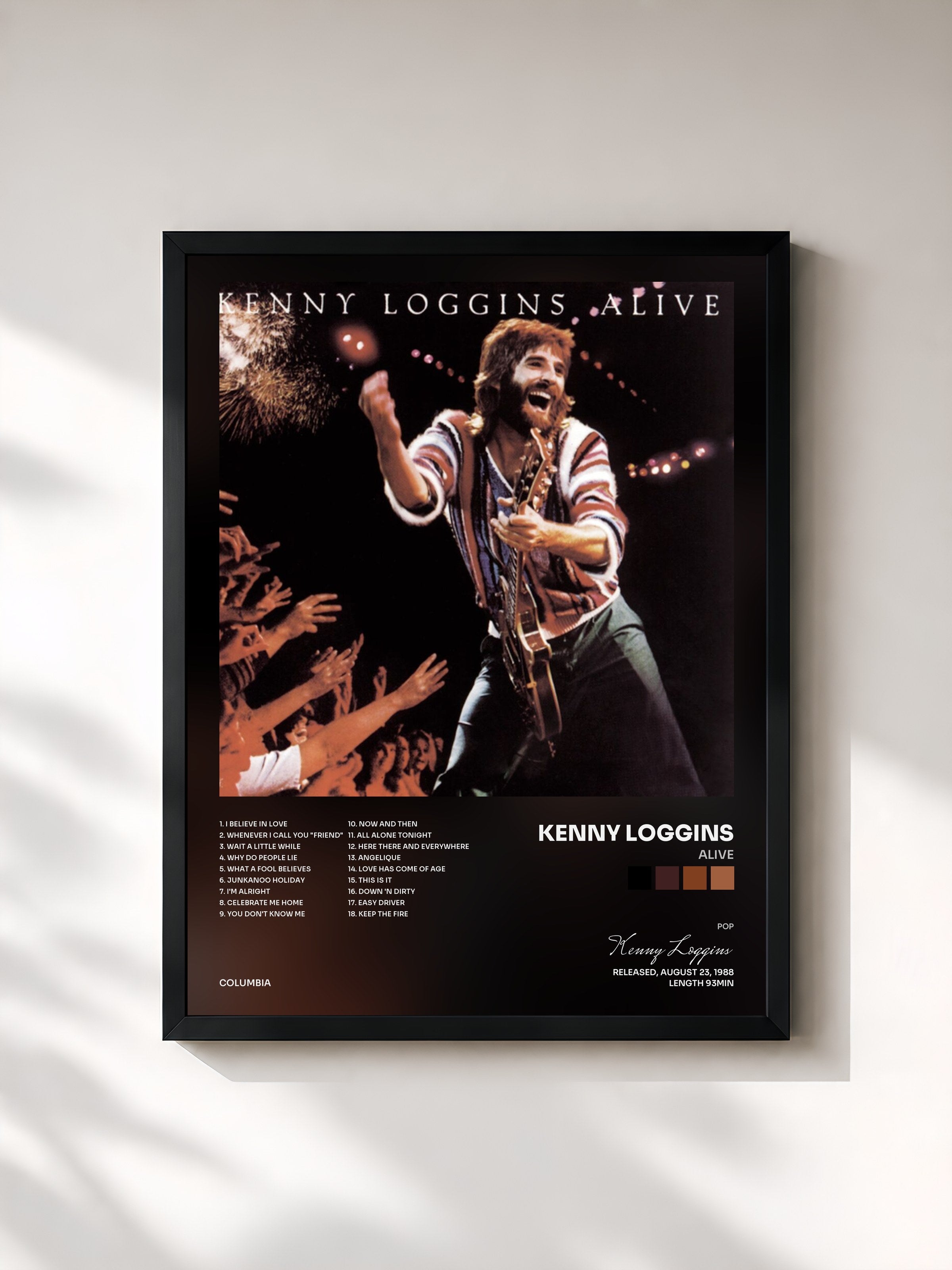 #noir Tableau de l'album Alive de Kenny Loggins, cadre noir, imprimé et encadré en France
