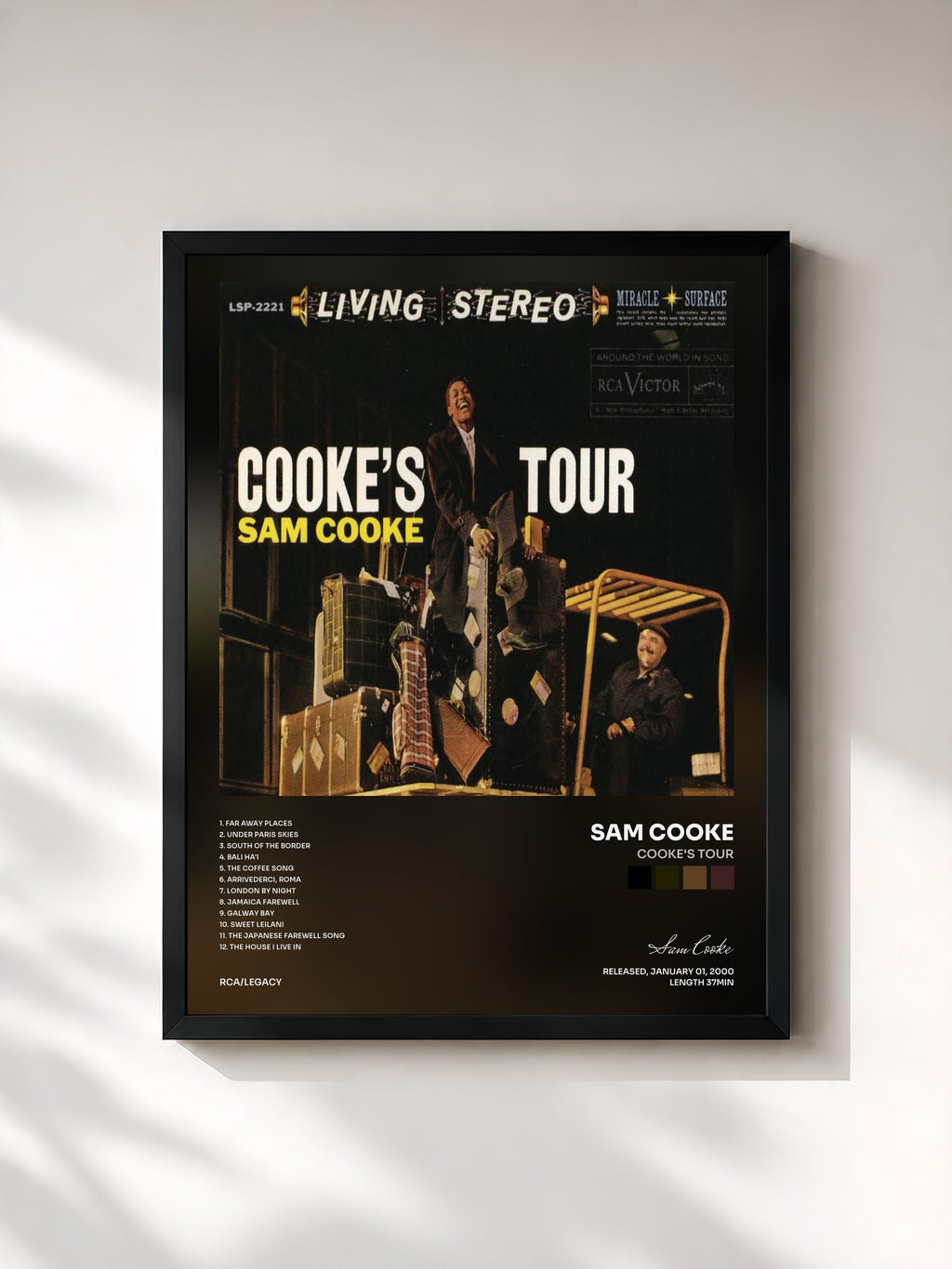 #noir Tableau de l'album Cooke's Tour de Sam Cooke, cadre noir, imprimé et encadré en France