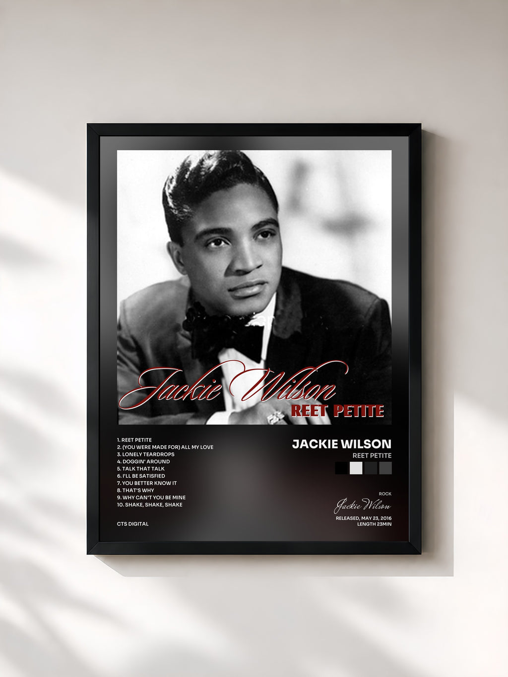 #noir Tableau de l'album Reet Petite de Jackie Wilson, cadre noir, imprimé et encadré en France