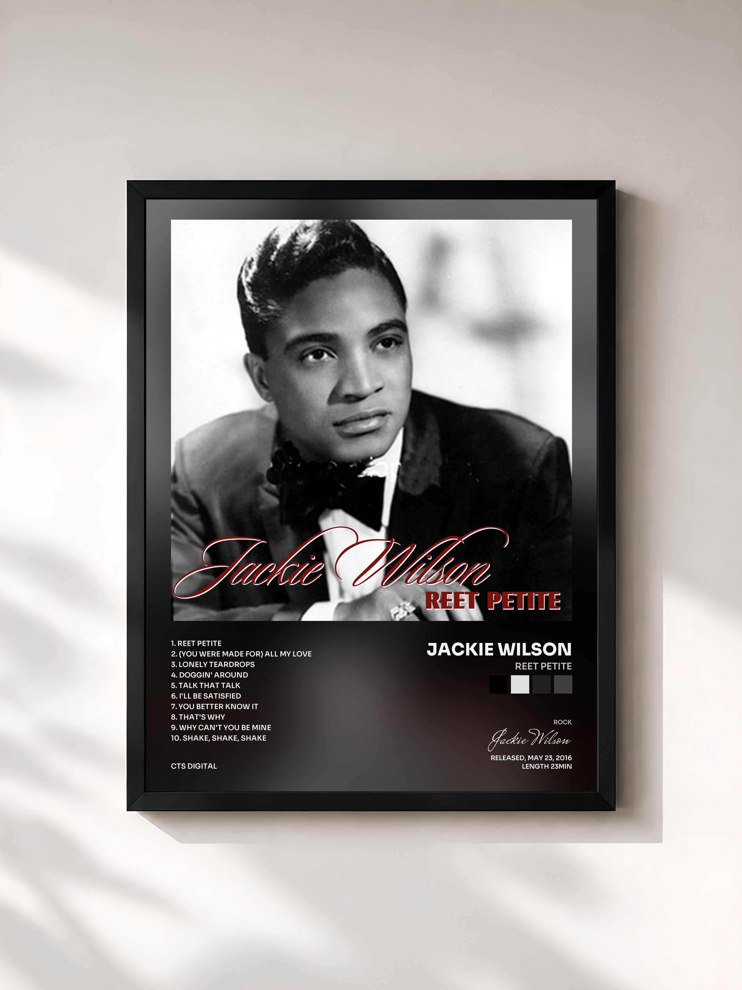 #noir Tableau de l'album Reet Petite de Jackie Wilson, cadre noir, imprimé et encadré en France