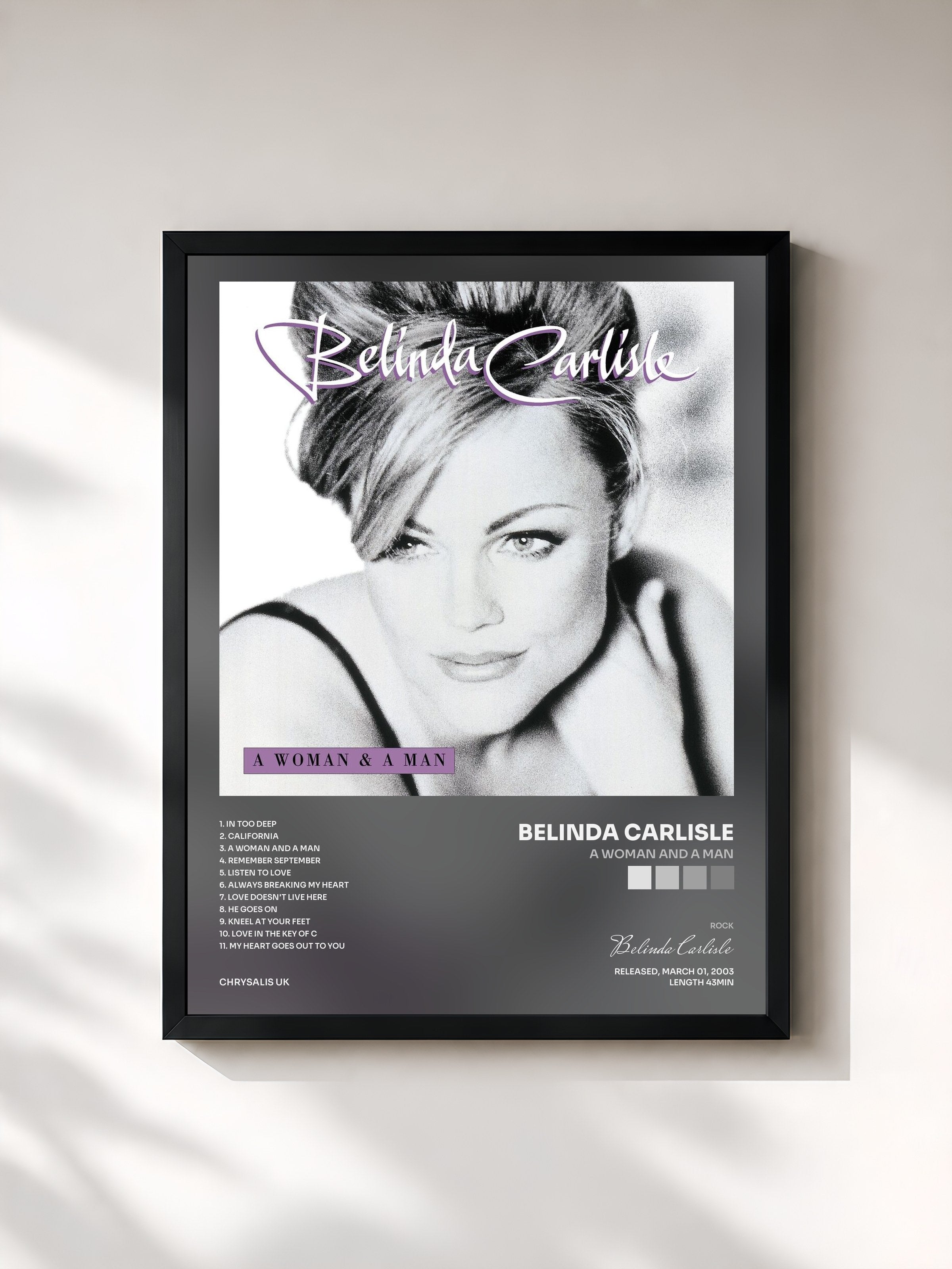 #noir Tableau de l'album A Woman And A Man de Belinda Carlisle, cadre noir, imprimé et encadré en France