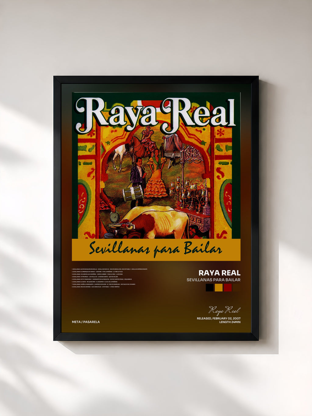 #noir Tableau de l'album Sevillanas Para Bailar de Raya Real, cadre noir, imprimé et encadré en France